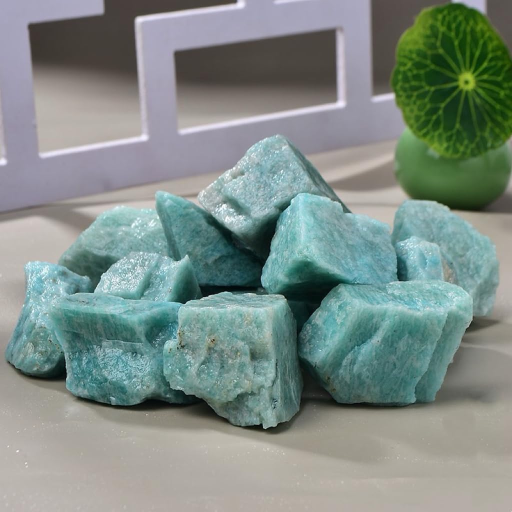 1LB Natural Amazonite Stone Raw Healing Crystals, Energy Stones for Meditation, Reiki, Chakra Balancing, Home Décor and Spiritual Gifts (10-30mm)