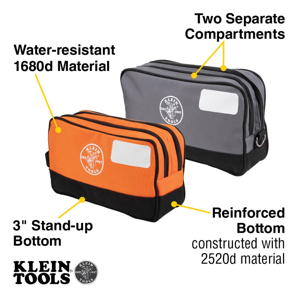Klein Tools Tool Pouch, Dual Compartments, Heavy-Duty Tool Bag Organizer, Multipurpose Bag