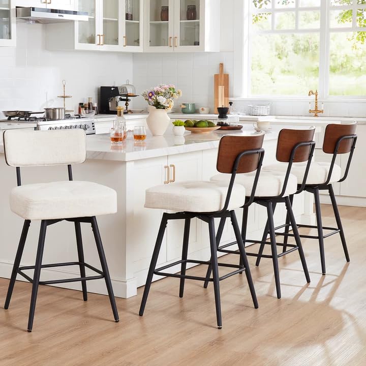 kinmars Bar Stools Set of 4, Counter Height Bar Stools, Modern Counter Stools with Metal Legs, for Kitchen Island Dining Room Bar