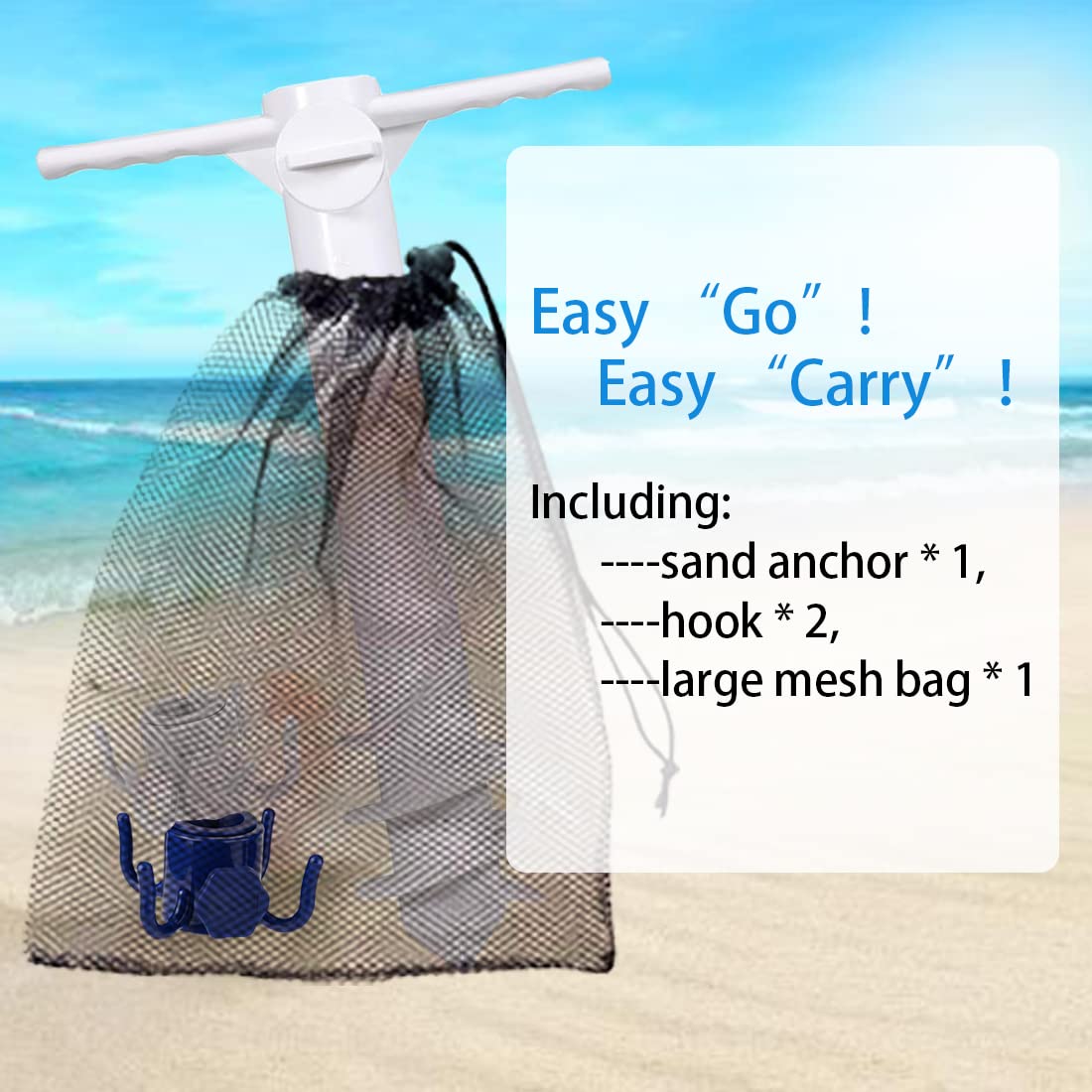 TFTSR Patio Beach Umbrella Sand Anchor Hanging Hook Set,Base with Adjustable Screw,One Size Fits All,Hang Objects and Stand Strong Winds