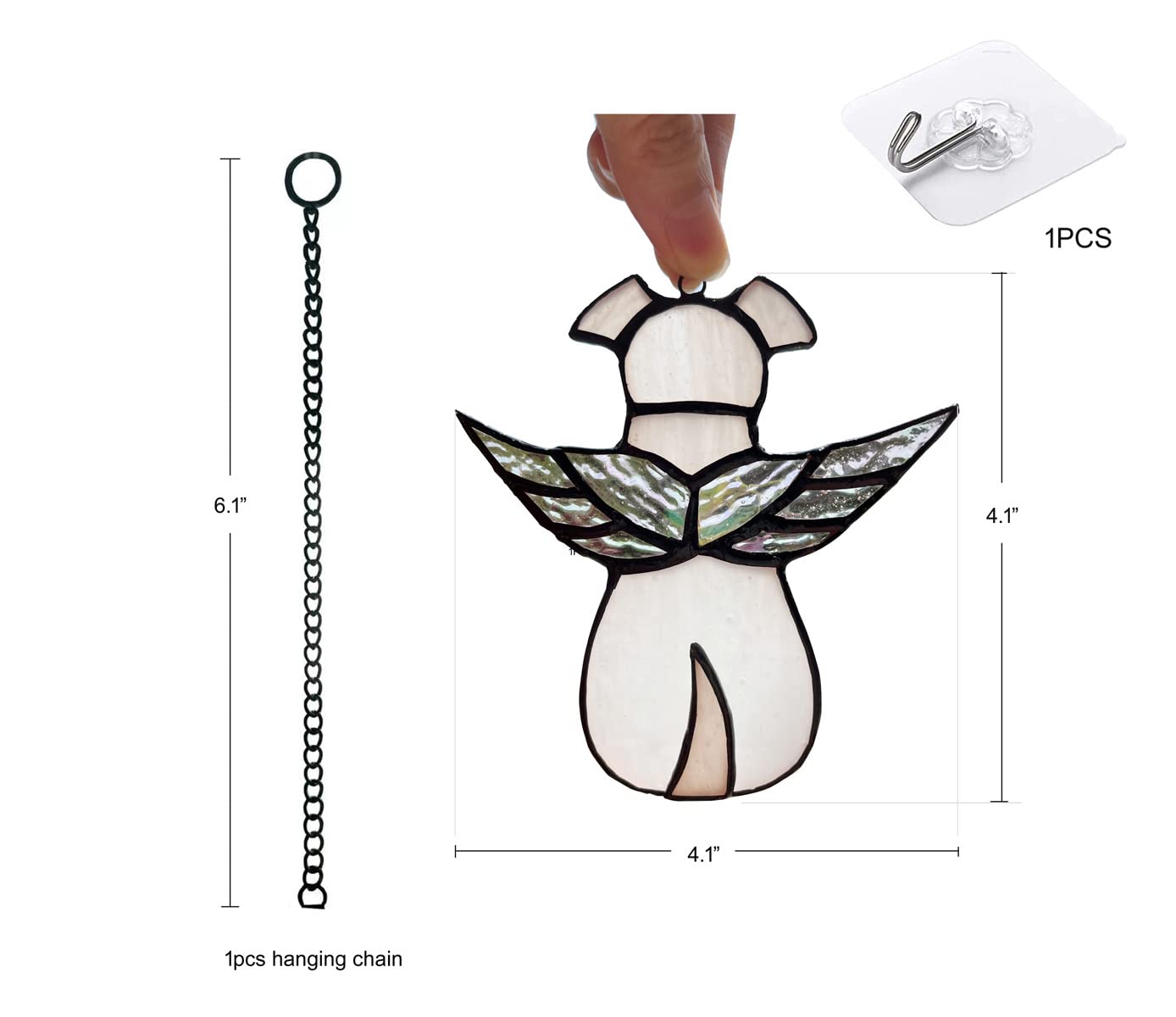 ZUAJITER Stained Glass Window Hanging Angel Dog Memorial Gifts for Loss of Dog Sympathy Gift Suncatcher, Passing Away Remembrance Memory Ornaments for Dog Lovers, Pet Bereavement Rainbow Wings