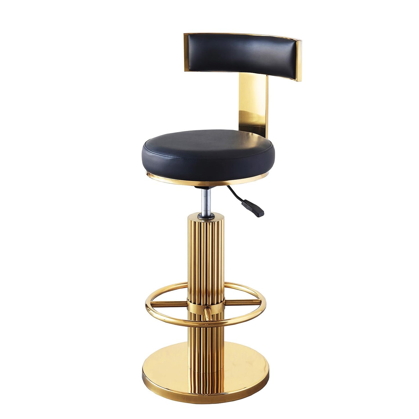 FUNROLUX Swivel Bar Stools with Backrest, Modern Adjustable Height Counter Stool with Metal Legs and Comfortable Cushion, Black and Gold Bar Chair for Kitchen Island Counter (Black)