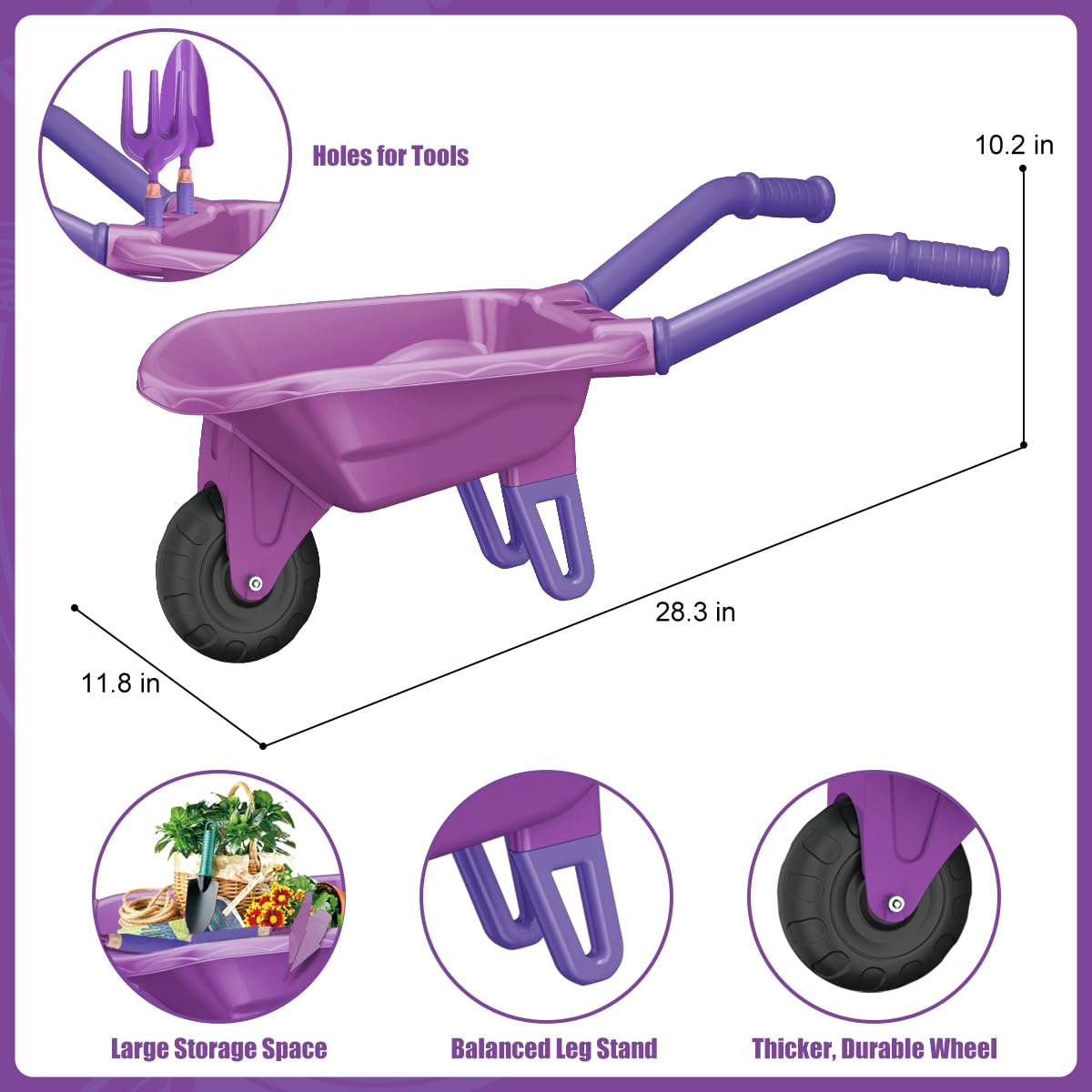 Losbenco 15 PCS Kids Gardening Tool Set for Girls Boys, Toddler Gardening Tools Set with Wheelbarrow, Flower Pot, Storage Bag, Rake, Fork, Shovel, Apron, Outdoor Garden Tool Play Set for Kids