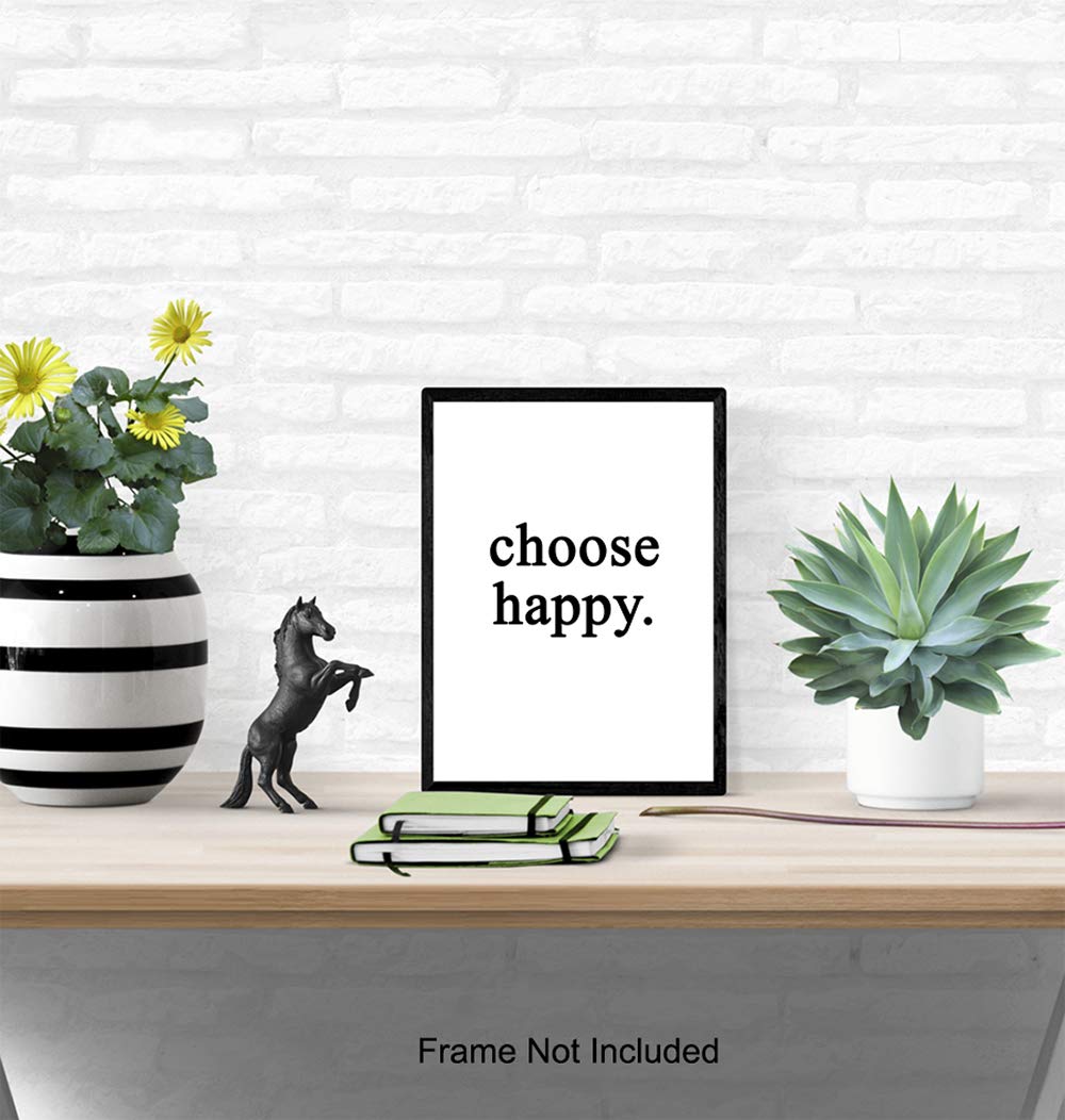 Choose Happy Wall Art Print Typography - Unframed - Makes a Great Gift - Chic Home Decor - Ready to Frame (8x10) Photo - Motivational and Inspirational