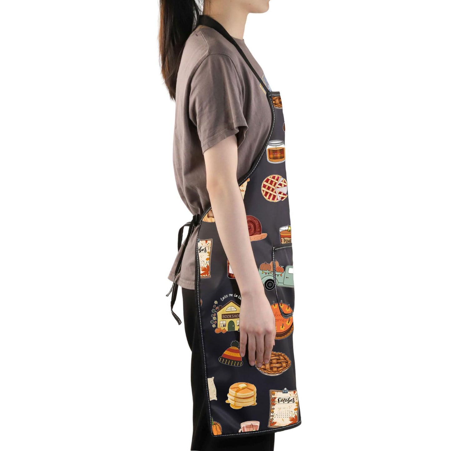 G2TUP Fall Vibes Kitchen Apron Autumn Apron With Pockets Pumpkin Season Apron Fall Theme Kitchen Gifts (CatSweater)