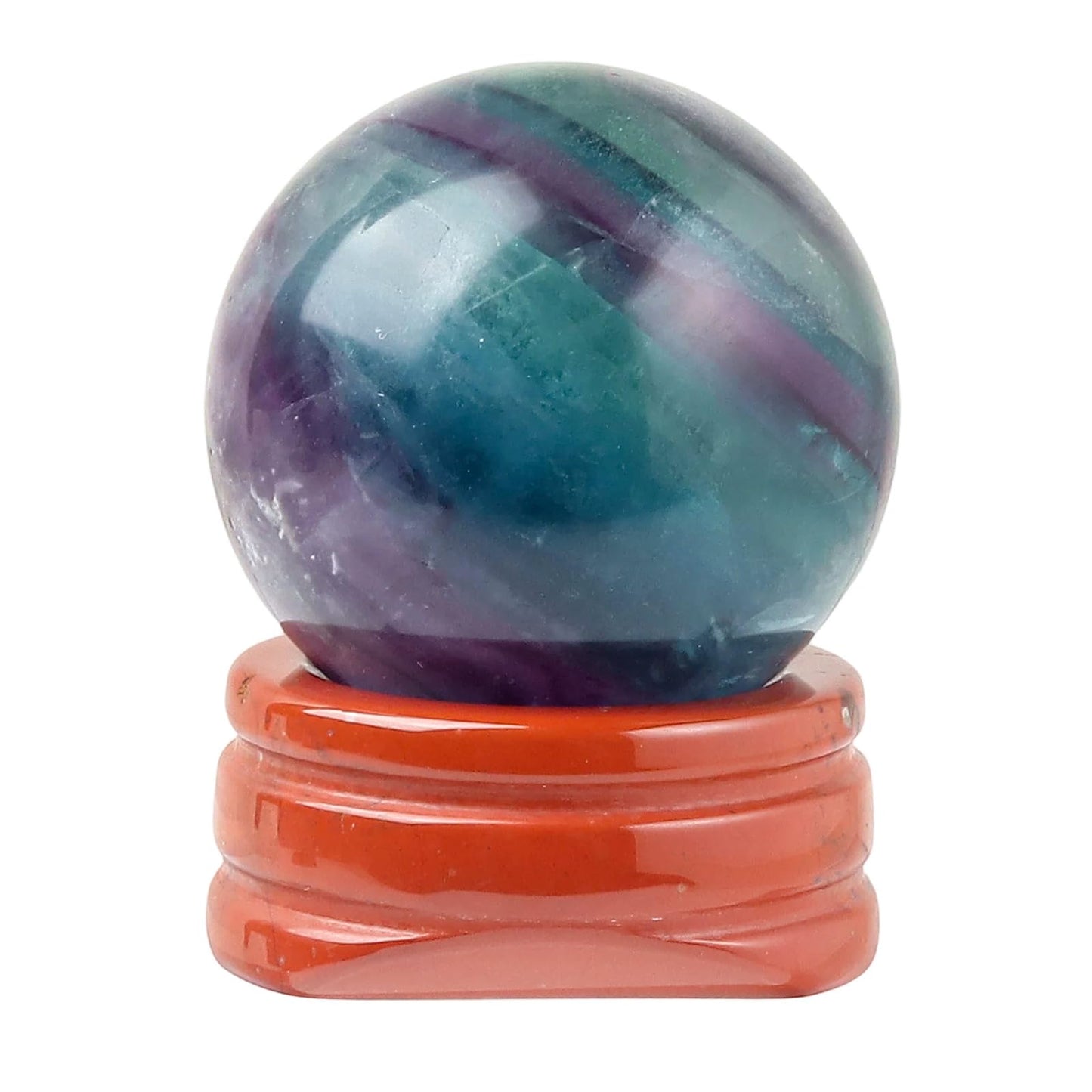 Casaper Natural Fluorite Ball with Red Jasper Stand, Healing Crystal Sphere for Home Fengshui Yoga Meditation, Reiki Energy Balancing 1.18”(30mm)