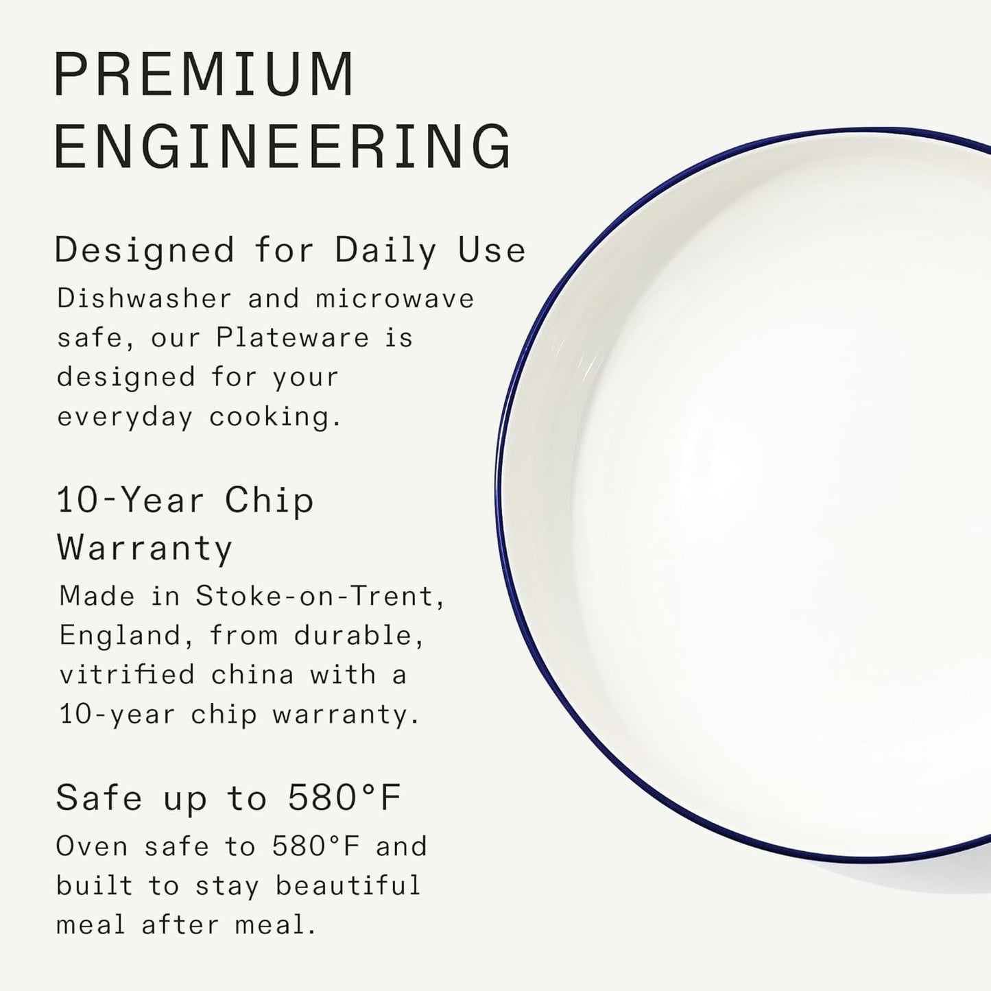 Made In Cookware | Serving Bowl | White With Navy Rim | Porcelain | Crafted in England
