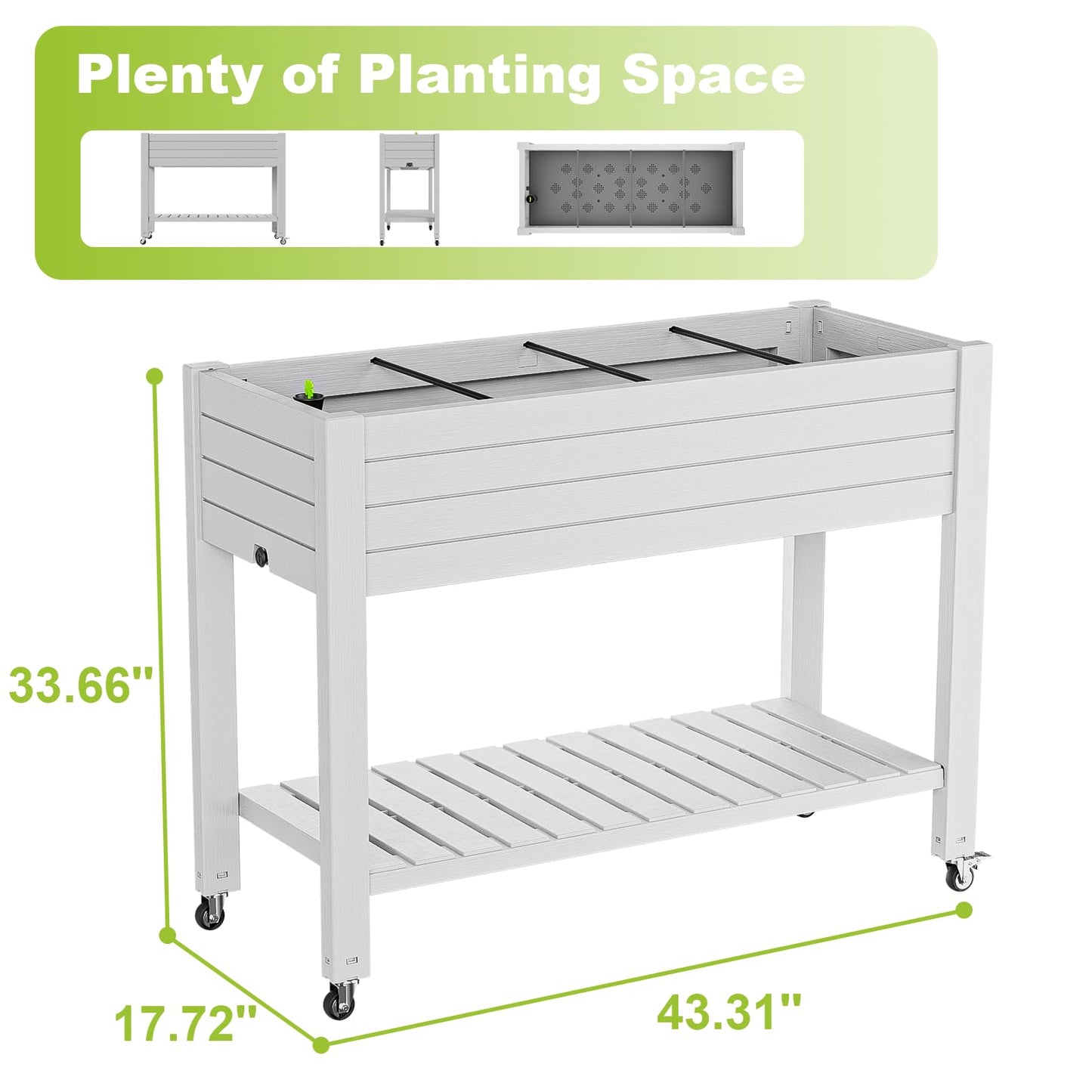 GYMHILL Elevated Raised Garden Bed with Wheels,Outdoor Large Resin Patio Planter Box Stand Divisible with Drain Plug,Water Monitor for Plants Vegetables Flowers Fruits(Ashen)