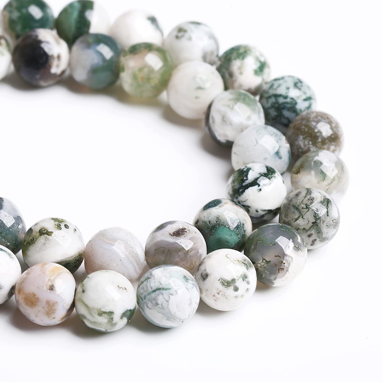 6MM 60PCS Natural Stone Tree Leaf Agate Loose Beads for Jewelry Making DIY Bracelet Necklace