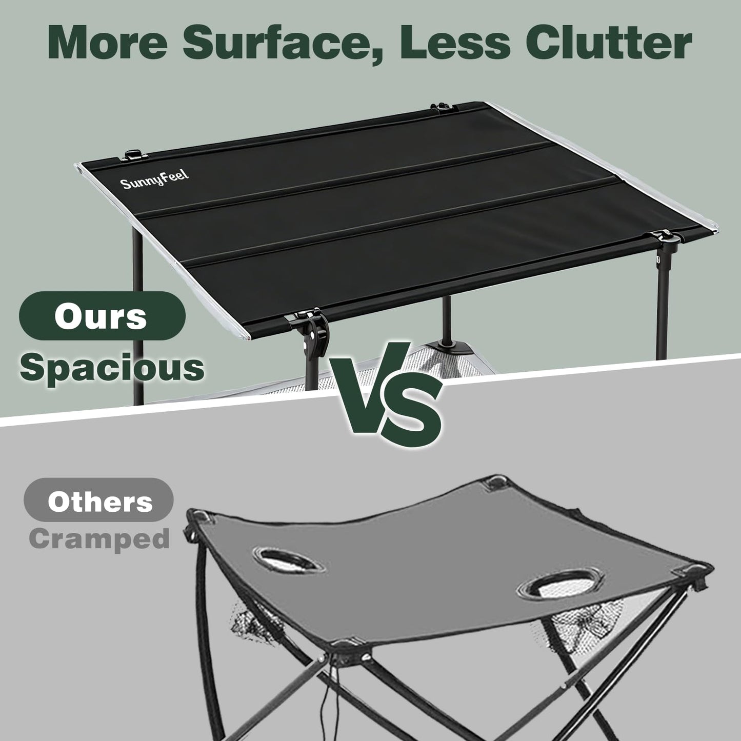 SUNNYFEEL Folding Camping Table- Collapsible Portable Beach Table with 4 Cup Holders & Carry Bags, Tailgate Table for Outdoor Excursion Picnic Hiking Fishing Travel Parties, Black