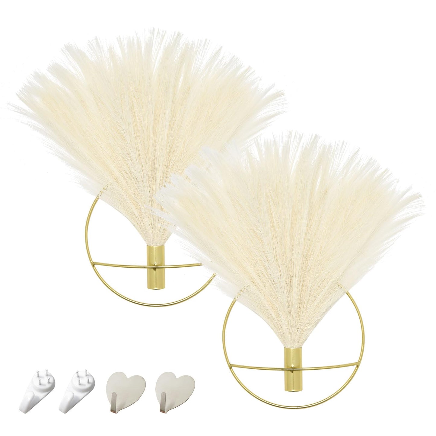 Pretty Jolly Boho Wall Decor, Wall-Mounted Metal Wall Decor, Hanging Artificial Pampas Display, Wall Art Living Room, Bedroom, Bathroom, Dining room, Plant Wall Decor 2 Pack Gold