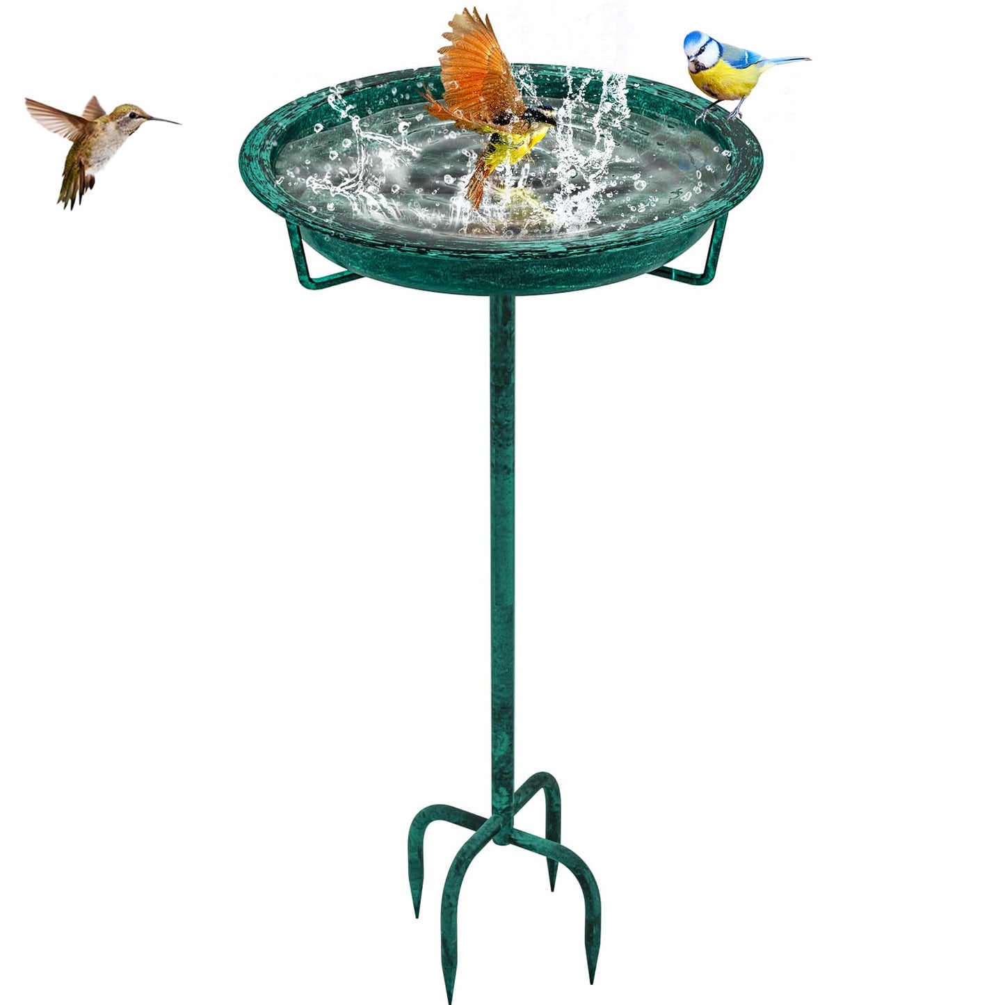 KHayRovies Metal Bird Bath for Outside, 36.2" Height Birdbath Bowl Standing Bird Feeders for Outdoors with 4 Prongs Base Stake, Freestanding Birdfeeders for Garden Yard Lawn Decor (Retro Green)