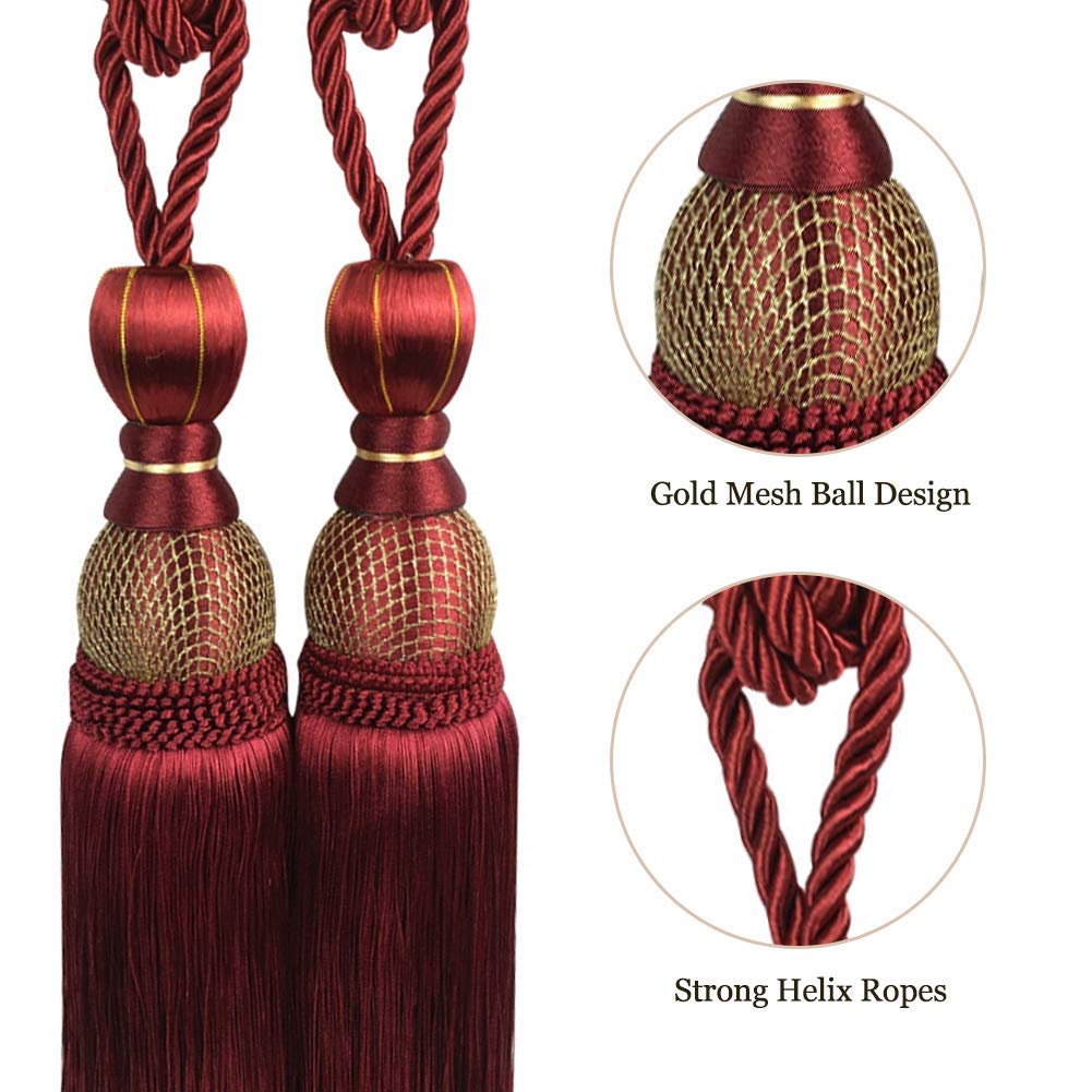 EleCharm 1 Pair Simple Elegant Curtain Cord Tie Drape Holdback Bedroom Curtain Buckle (Wine Red)