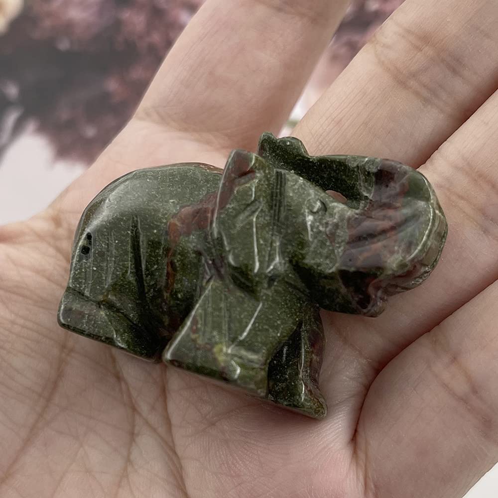 Dragon Bloodstone Crystal Elephant Pocket Guardian Figurine Elephant Statue 1.5 inch for Healing Reiki Spiritual Gift Cute Meditation Office Room Desk Decor