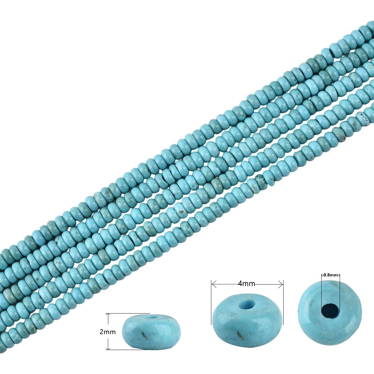 150pcs 4x2mm Natural Turquoise Disk Rondelle Spacer Semi Precious Gemstone Loose Stone Beads for Jewelry Making 15 Inch