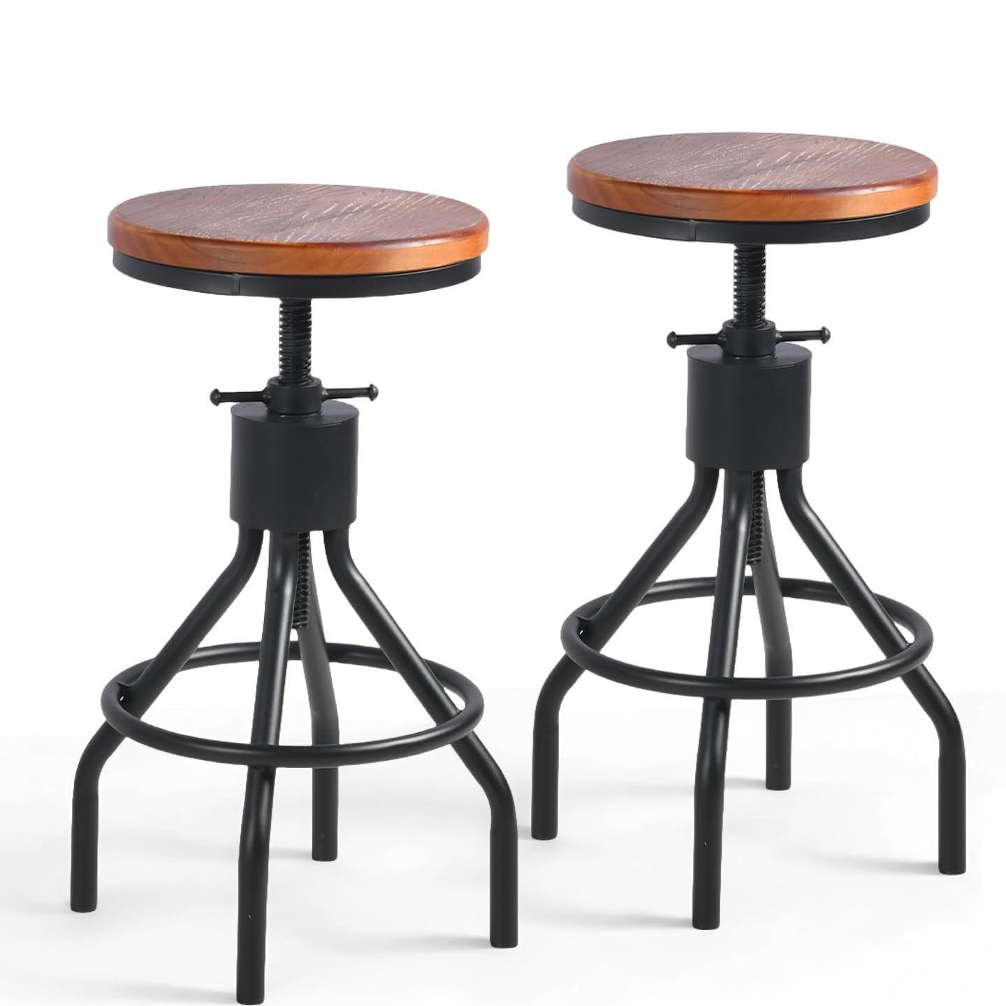 Industrial Bar Stool-Set of 2-Swivel Counter Coffee Chair-Extra Pub Height Adjustable 22-33 inch