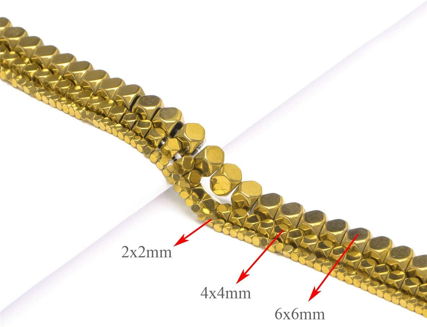 AD Beads Natural Hematite Gemstone Faceted Square Cube Loose Beads 16" (6x6mm, Metallic Gold)