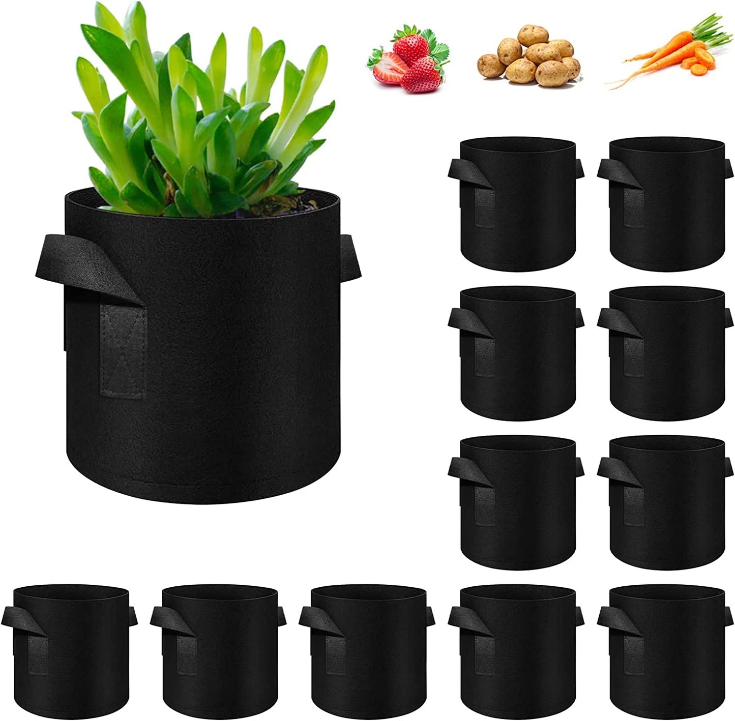 WHATWEARS 12-Pack 15 Gallon Plant Grow Bags, Thickened Nonwoven Flower Pots with Handles, Vegetable Planter Bags Containers, Cloth Planters for Garden Vegetable/Flower/Plant/Fruits Outdoor (Black)