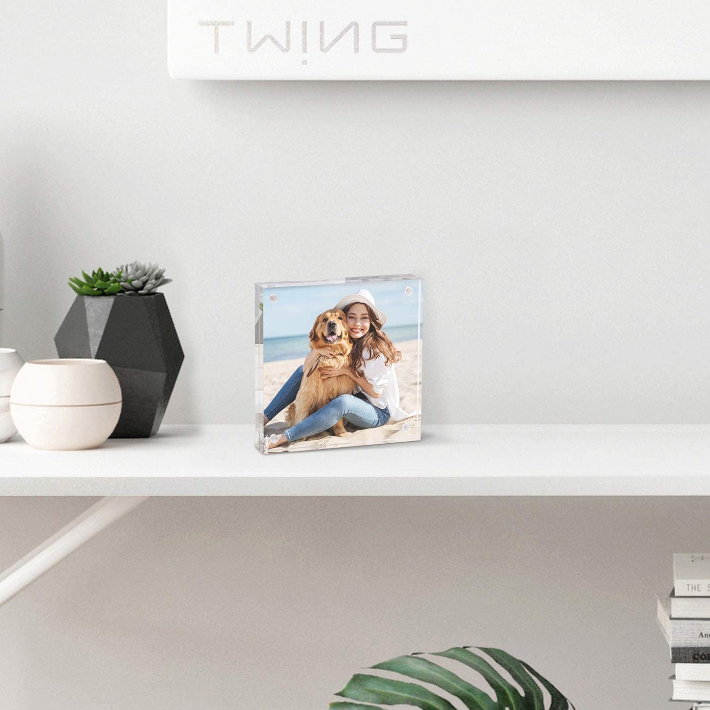 TWING 3 Pack 4 x 6 Acrylic Frame,Acrylic Picture Frames Horizontal Magnet Double Sided 4x6 Picture Frame,10+10MM Thick Clear Frameless Desktop Display Magnetic Block Photo Frame Gift Ideal