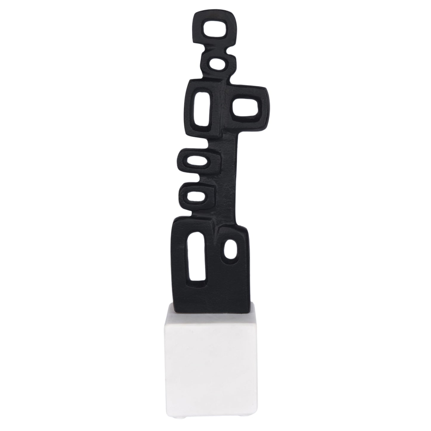 Cruiser’s Caché Abstract Geometric Sculpture, Artisan-Made Cast Aluminum with Black Anthracite Finish, Natural Marble Base, 13"