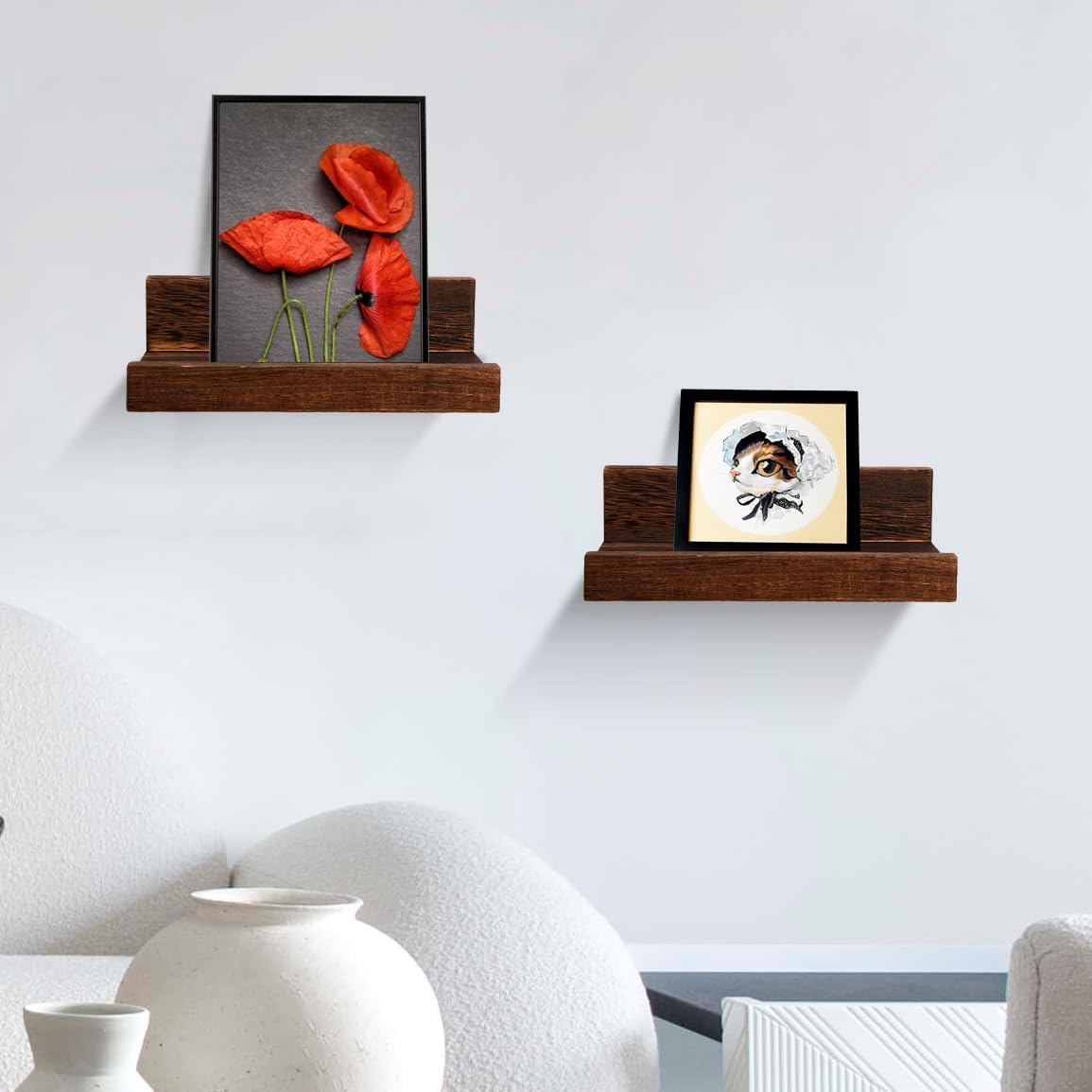 Z metnal Mini Floating Shelves, Small Natural Wooden Display Wall Shelf for Picture Ledge, Pawlownia, Wall Mounted, 8 x 5.5inch, 2 Pack