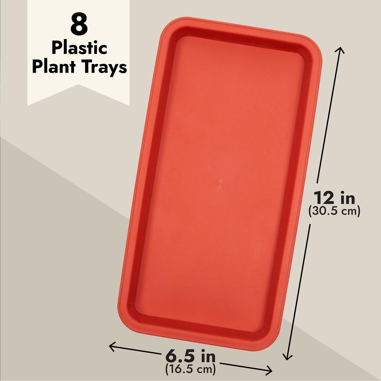 Juvale Rectangular Plastic Plant Tray - Plant Water Tray for Indoors & Outdoors - Built-in Drainage & Drip Catcher - Saucer for Seedlings & Small Pots - 8-Pack, Terracotta Red, 6.5 x 12 in