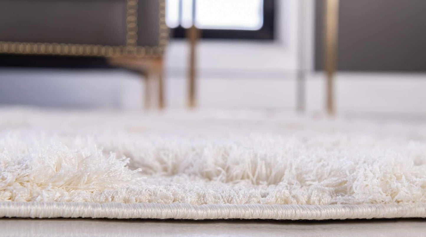 Unique Loom Floral Shag Collection Area Rug-Carved, 8 ft x 10 ft, Ivory