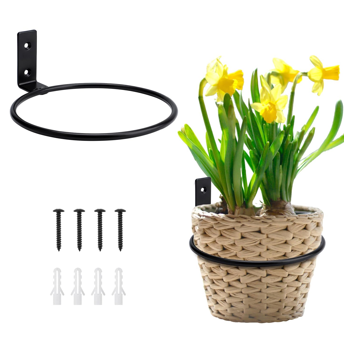 GREANER 6 Inch Wall Plant Holder, 4/5/6/7/8/9 Inch Reinforced Clear Nursery Pots, 2 Packs Heavy Duty Flower Pot Holder Ring and 13 Packs Durable Seed Starting Pot for Balcony, Home, Garden, Yard