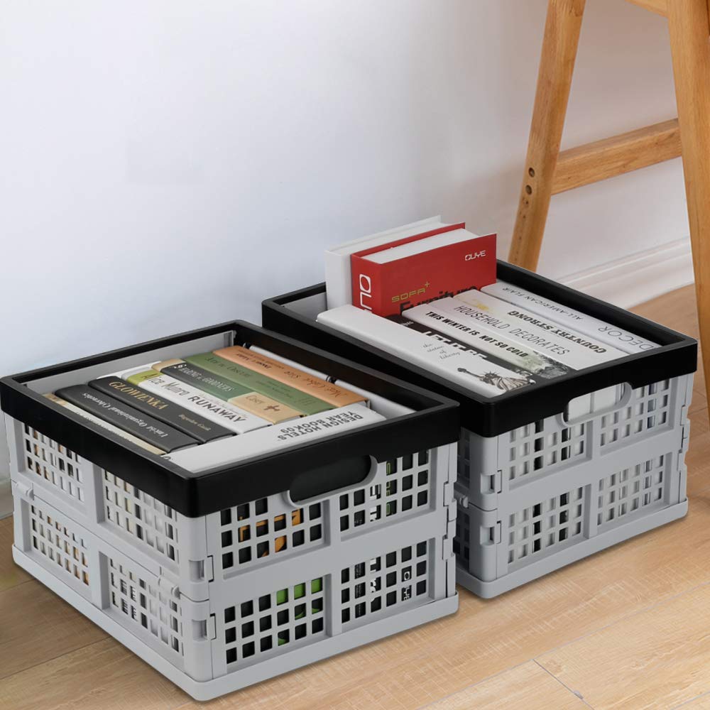 Jekiyo 34-Liter Folding Crates Storage, Collapsible Container Plastic, Set of 1