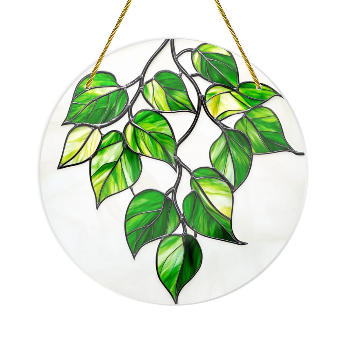 CDSASHCA Green Plants Shatterproof Acrylic Wall Art 6x6 Inch Nature Theme Decor for Living Room, Bathroom, Office Waterproof Stained Glass Panel with Leaf Patterns Easy Install Gift Idea