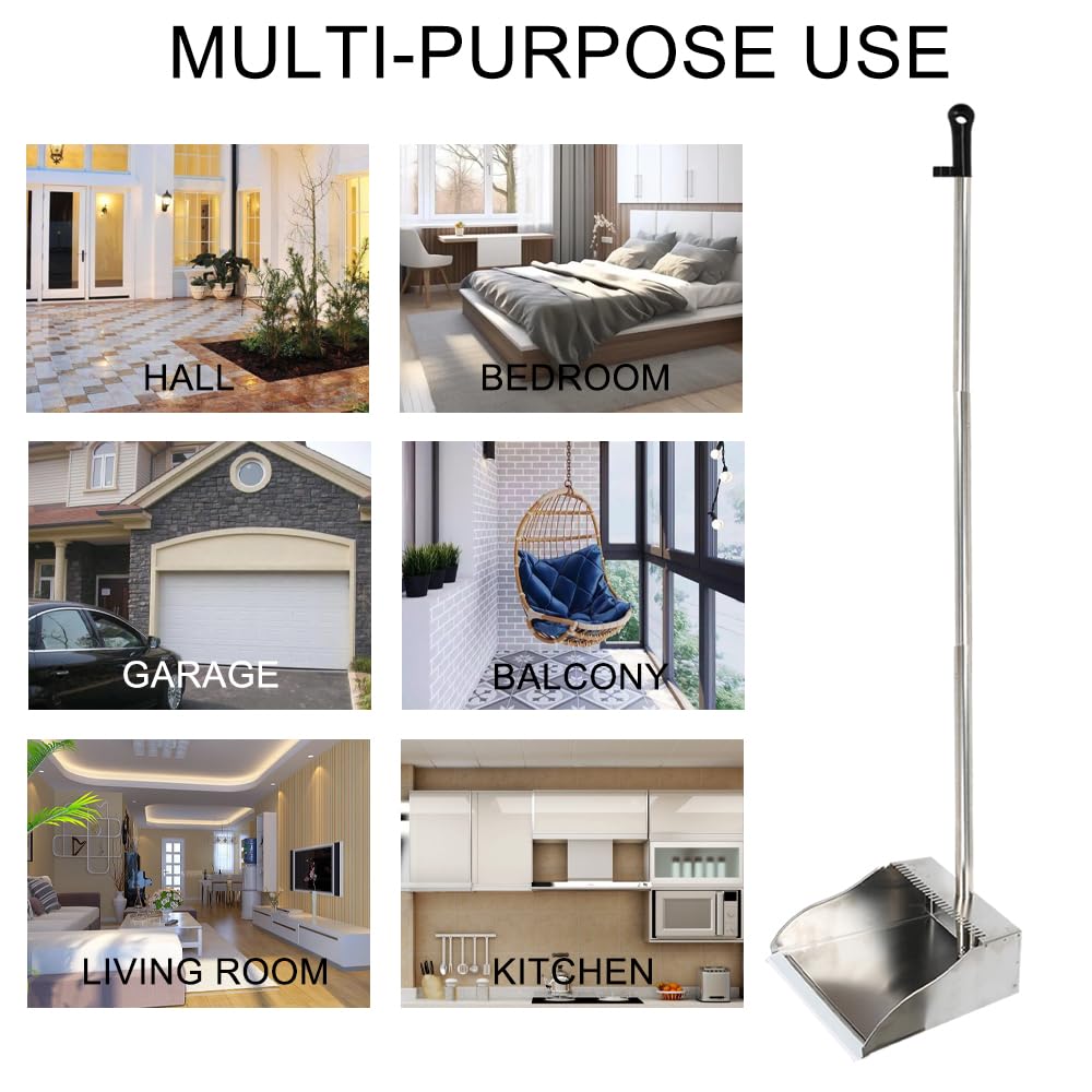 Stainless Steel Dustpan Metal Dustpan with Handle Heavy Duty Dust Pan Upright Dust Pan for Home Office Lobby