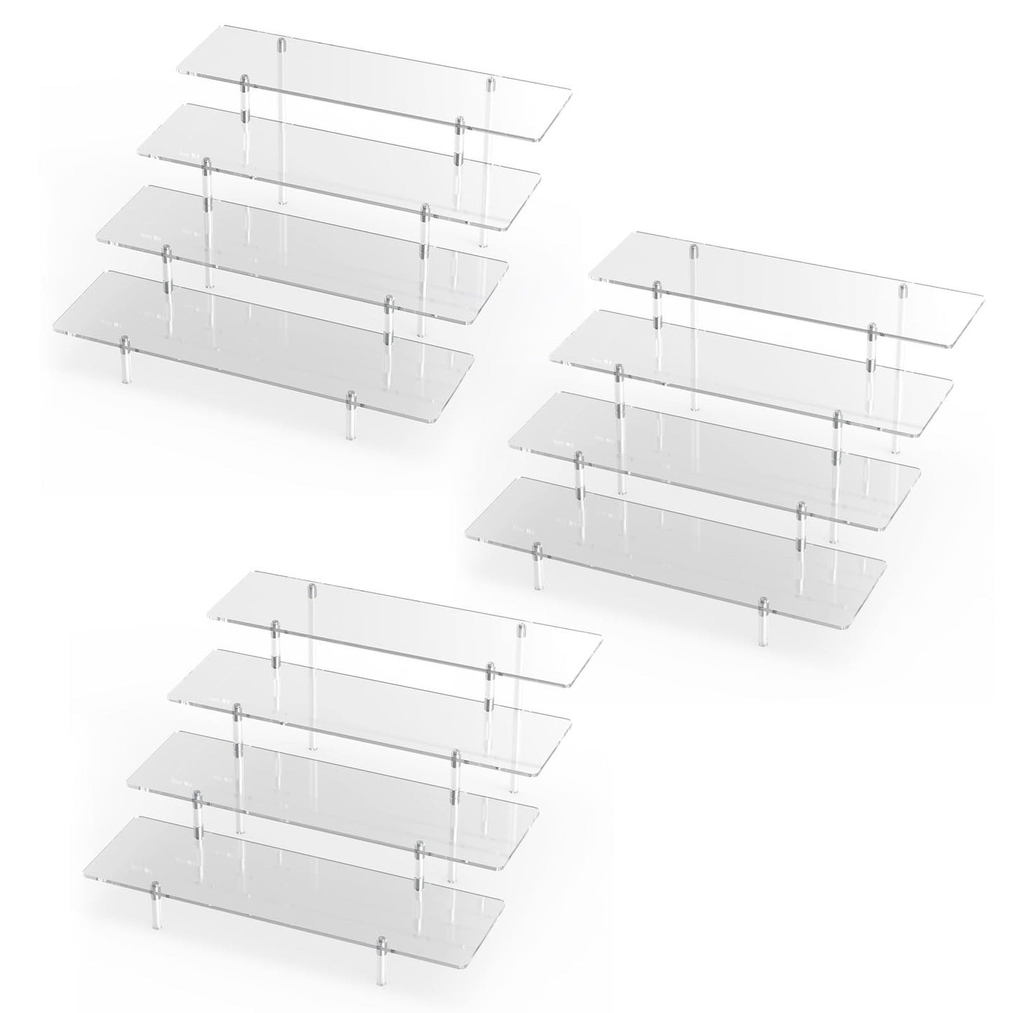 Acrylic Display Riser Stand Shelf Clear 4 Tier Cupcake Stand Perfume Display Holder Figures Desktop Decoration Organizer Showcase Toys Retail Display Rack Candy Dessert Buffet 4 Steps Collection (3 PACKS)