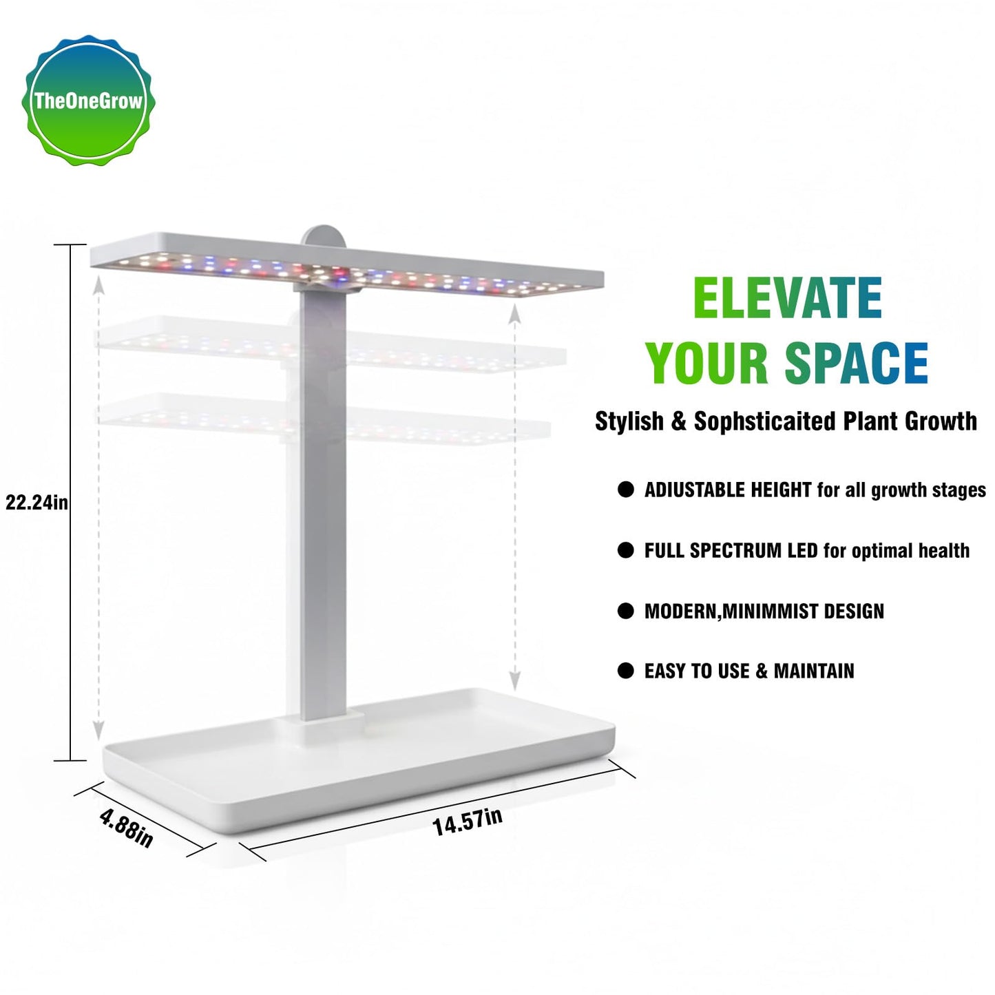 Desk Grow Light with Tray, Small Full Spectrum Plant Light for Indoor Plants, Adjustable Height Tabletop Grow Lamp for Succulents, Bonsai, Seedlings & Herbs, Auto 3/9/12H Timer, 4 Dimmable Levels