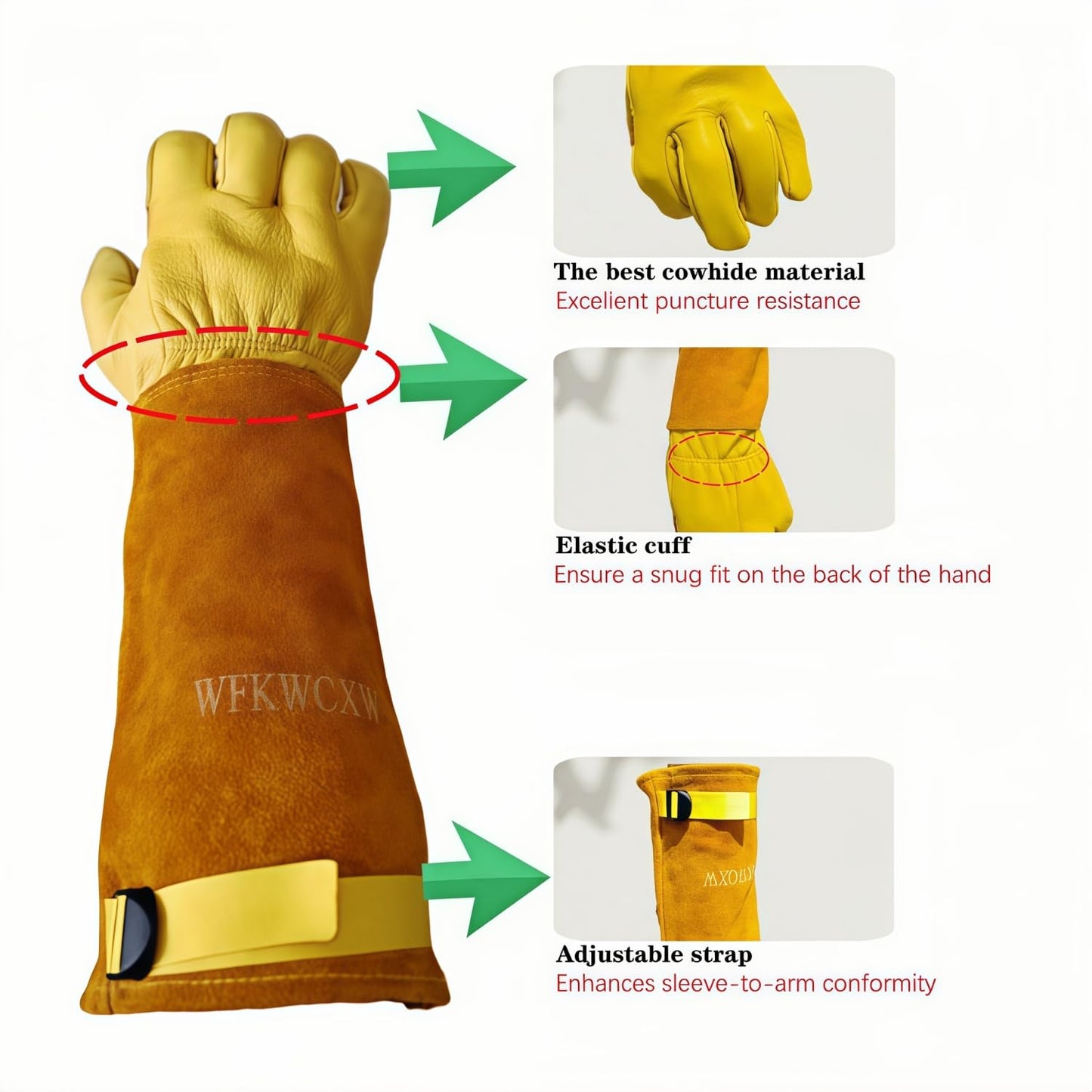 wfkwcxw Gardening Gloves for Women/Men Thorn Proof, Premium Leather Work Gloves for Cactus & Rose Pruning, Adjustable Wrist Strap, Yellow, Medium
