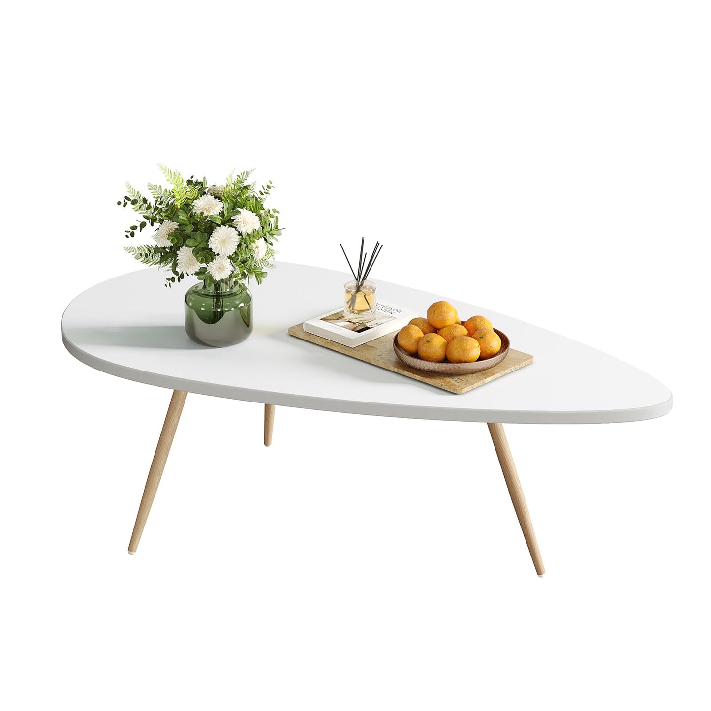 SAYGOER Modern Coffee Table White Oval Coffee Tables for Living Room Simple Center Table for Small Space Home Office Easy Assembly 22.2" D x 42.5" W x 17.1" H, White