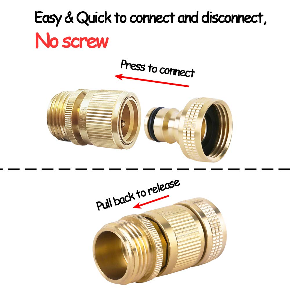 HQMPC Garden Hose Quick Connector Water Hose Quick Connect ¾ inch GHT Brass Easy Connect Fitting Quick Connect Hose Fittings Garden Hose Fitting Water Hose Connectors (3SETS)