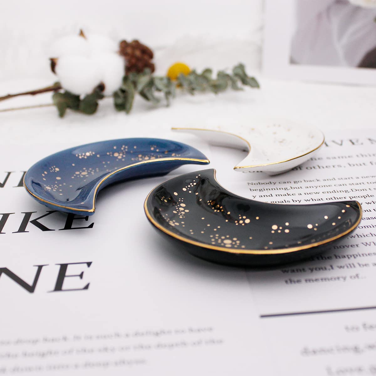 Soddeph Small Moon Ceramic Jewelry Tray, Decorative Trinket Dish, Ring Holder Plate, Modern Accent Tray for Bathroom, Nightstand, Entryway Table, Vanity (1, White)