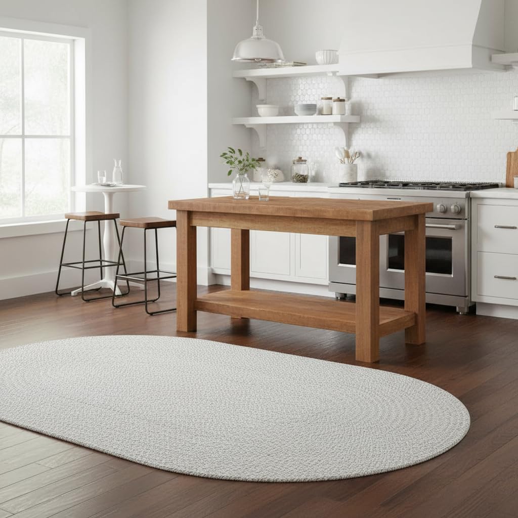 Super Area Rugs 3X5 Farmhouse Braided Rug Cotton Kitchen Reversible Carpet, Gray & White, 3' X 5' Oval