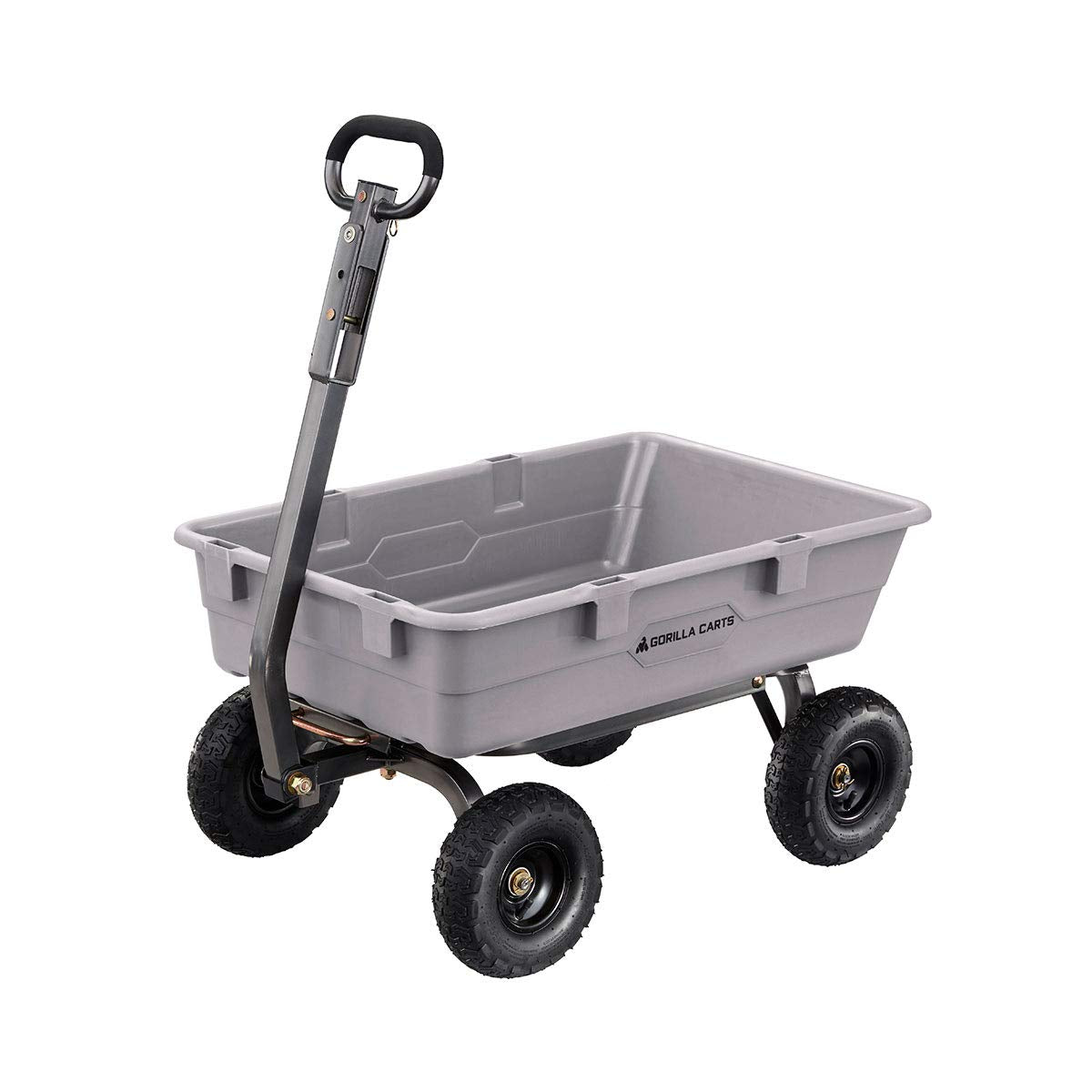 Gorilla Carts Heavy-Duty Poly Dump Cart, 5 Cu Ft Tub, 800 lb Haul Capacity, Gray – Towable Utility Wagon with Quick-Release Dumping & Pneumatic Tires for Yard, Landscaping and Gardening