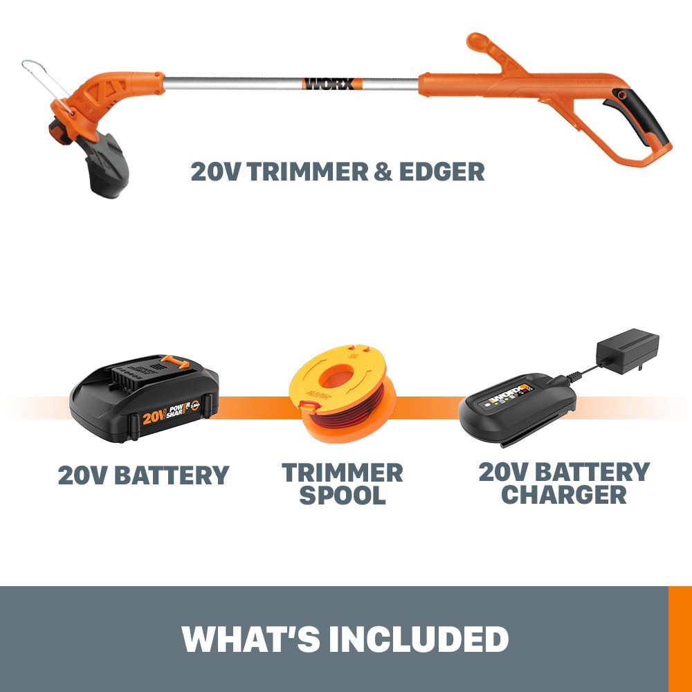 WORX Cordless String Trimmer & Lawn Edger, Electric Weed Wacker with 4.2 LBS, 20V Weed Eater with Auto Feed, Battery & Charger Included, WG154