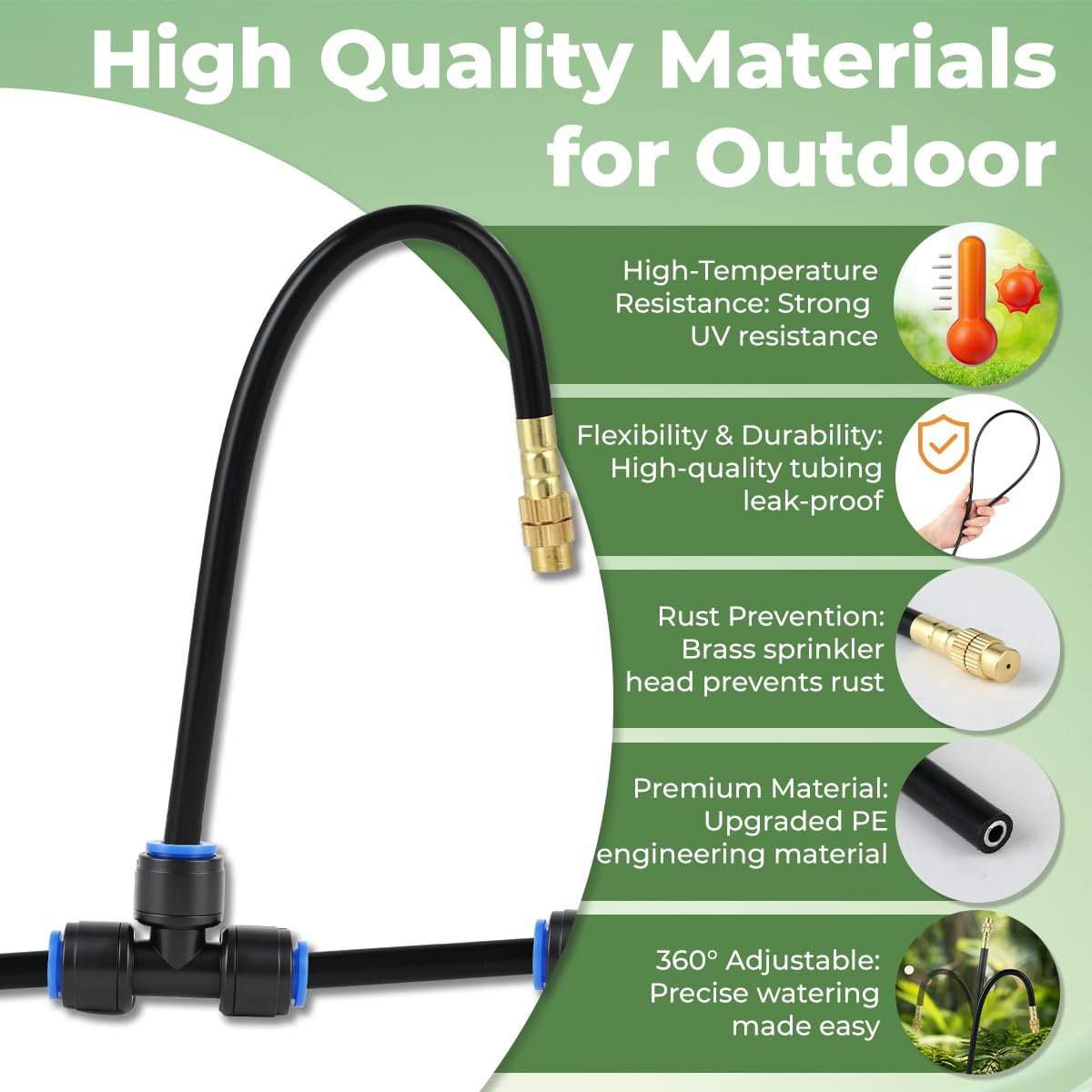 130FT Drip Irrigation System for Garden: 20 Nozzles 1/4" PE Tubing Automatic Watering Kit Adjustable Misting Sprinkler Mister Hose for Water Plants Tape Raised Beds Lawn Outdoor Yard Greenhouse