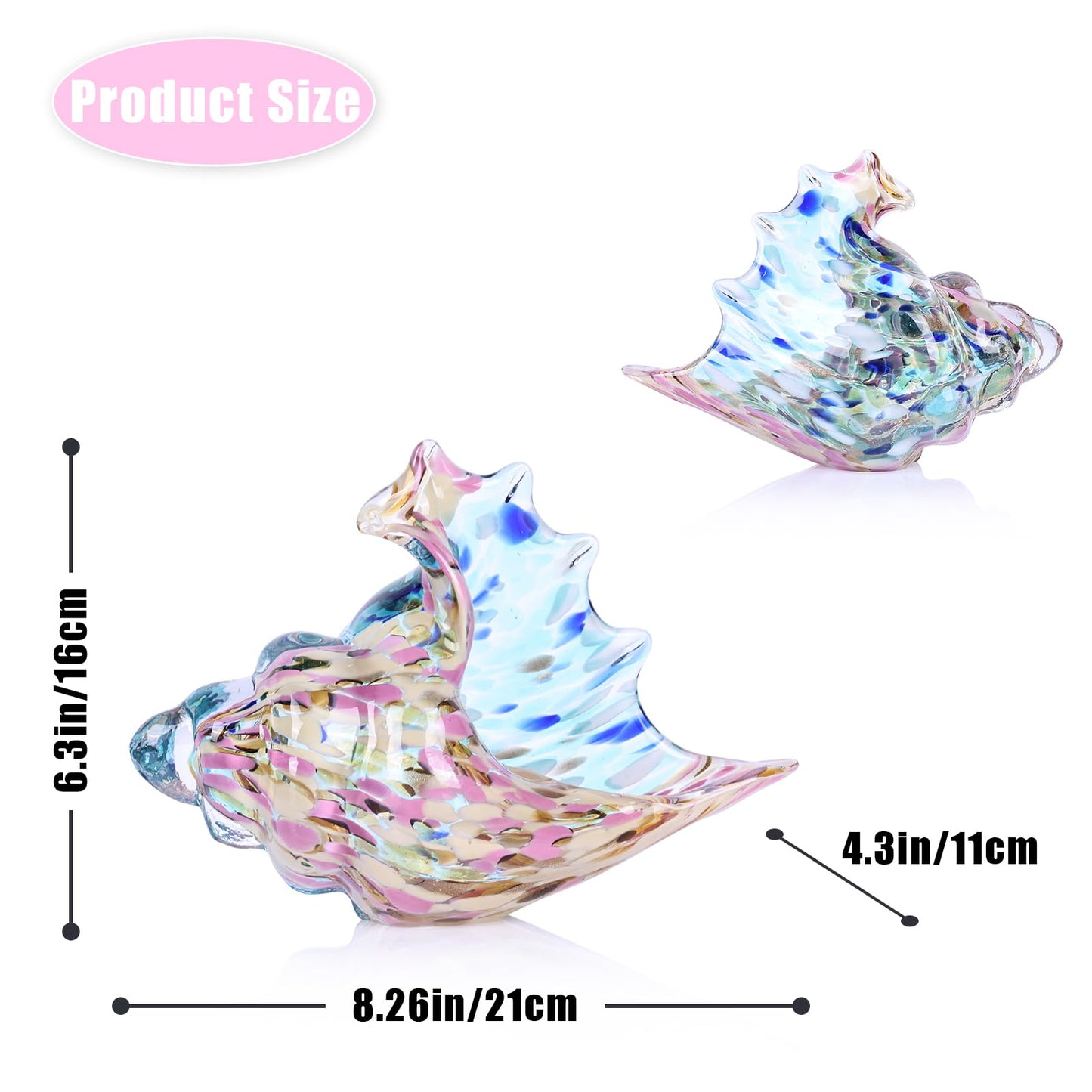 LCCCK Hand Blown Glass Conch Shell Sculpture, Sea Glass Art Figurines, Beachy Room Decor, Pink Conch Shell Decorative Statues, Sea Shell Coastal Decor for Shelf House Room, Beachy Gifts