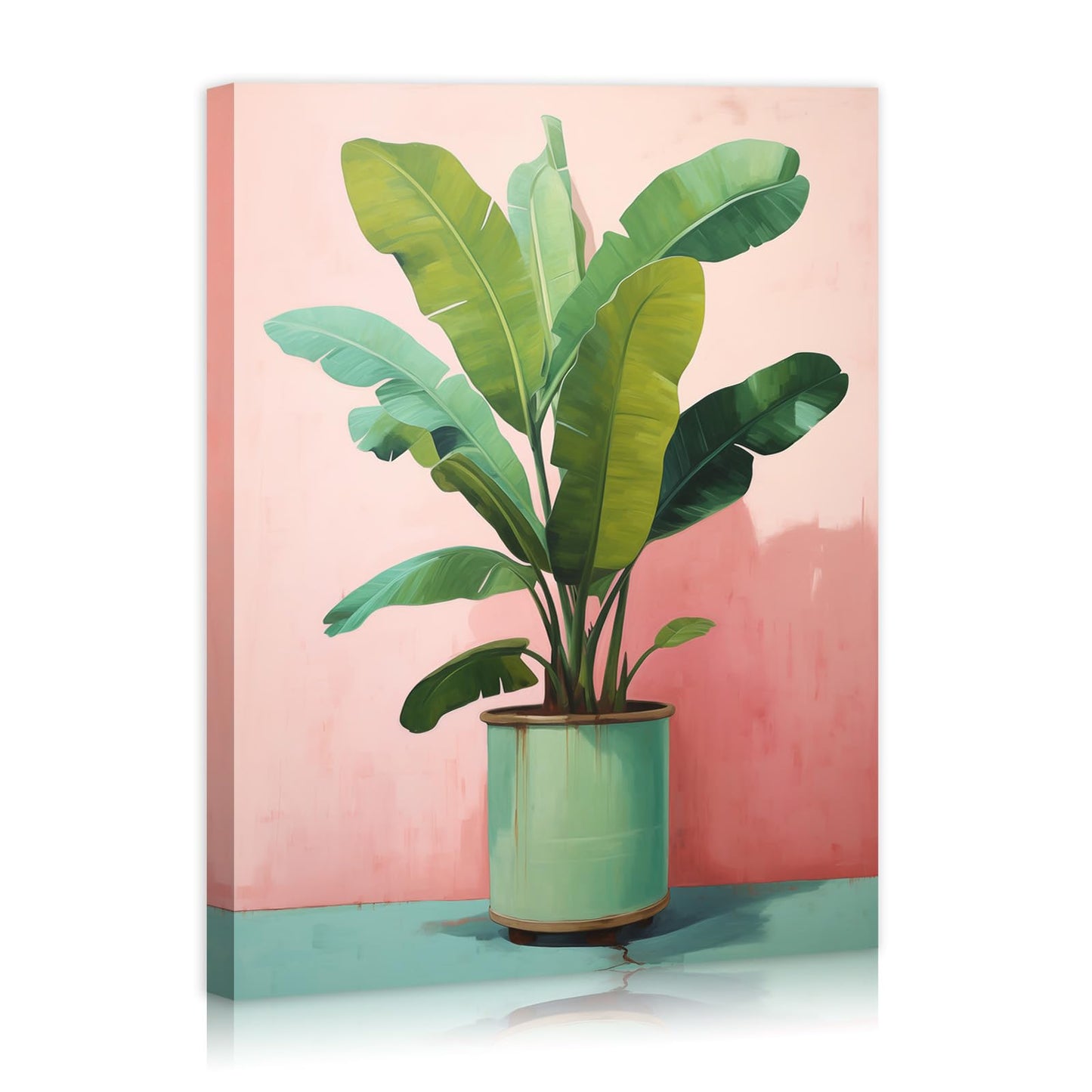 FUNHUA Vases Botanical Canvas Poster Green Plant Painting Wall Art House Plant Artwork Pink Wall Art for Living Room Bedroom Canvas With Wood Framed 12X16inches