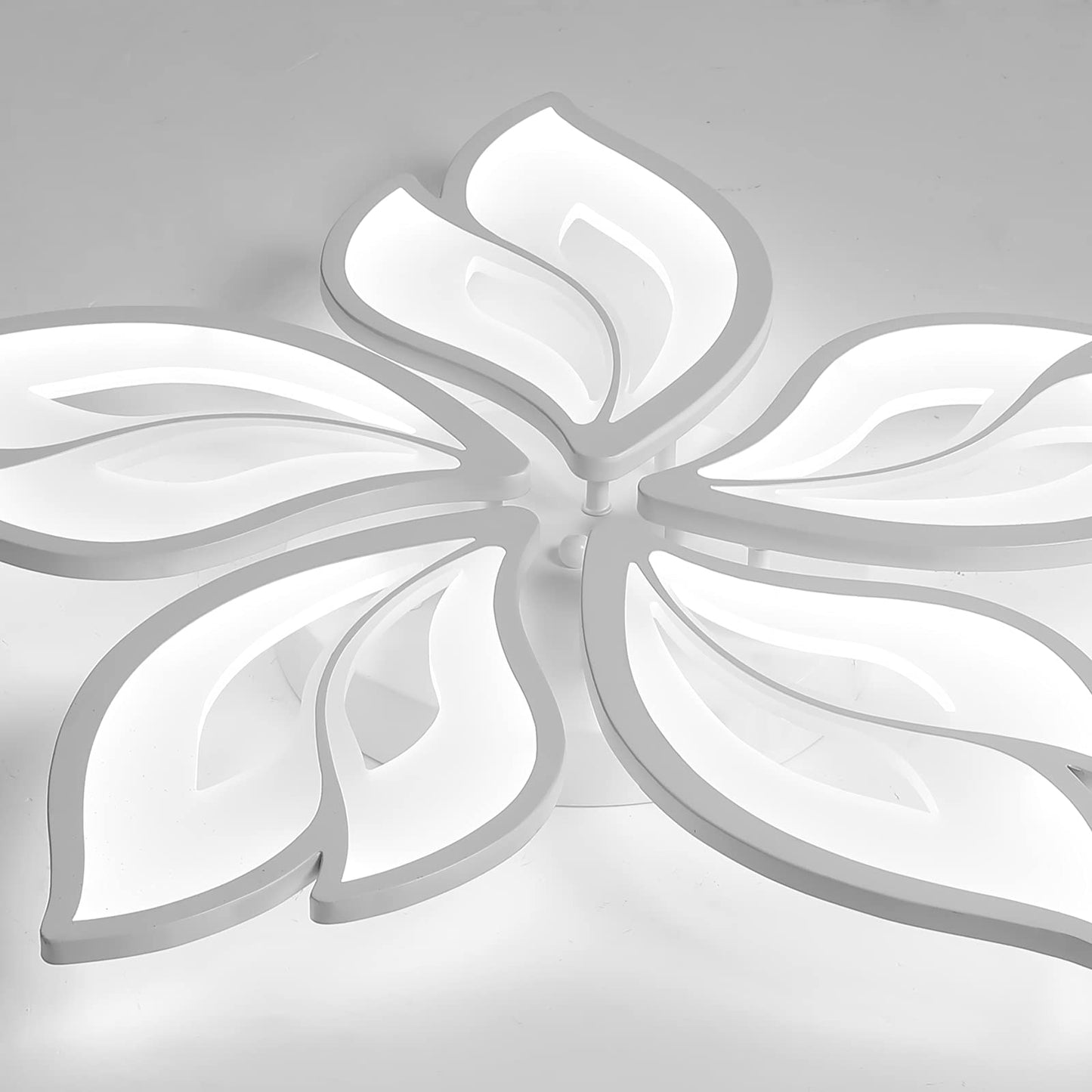 Garwarm Modern Ceiling Light,23.6” Dimmable LED Chandelier Flush Mount Ceiling Lights,Remote Control Acrylic Leaf White Lamp Fixture for Living Room Dining Room Bedroom 60W