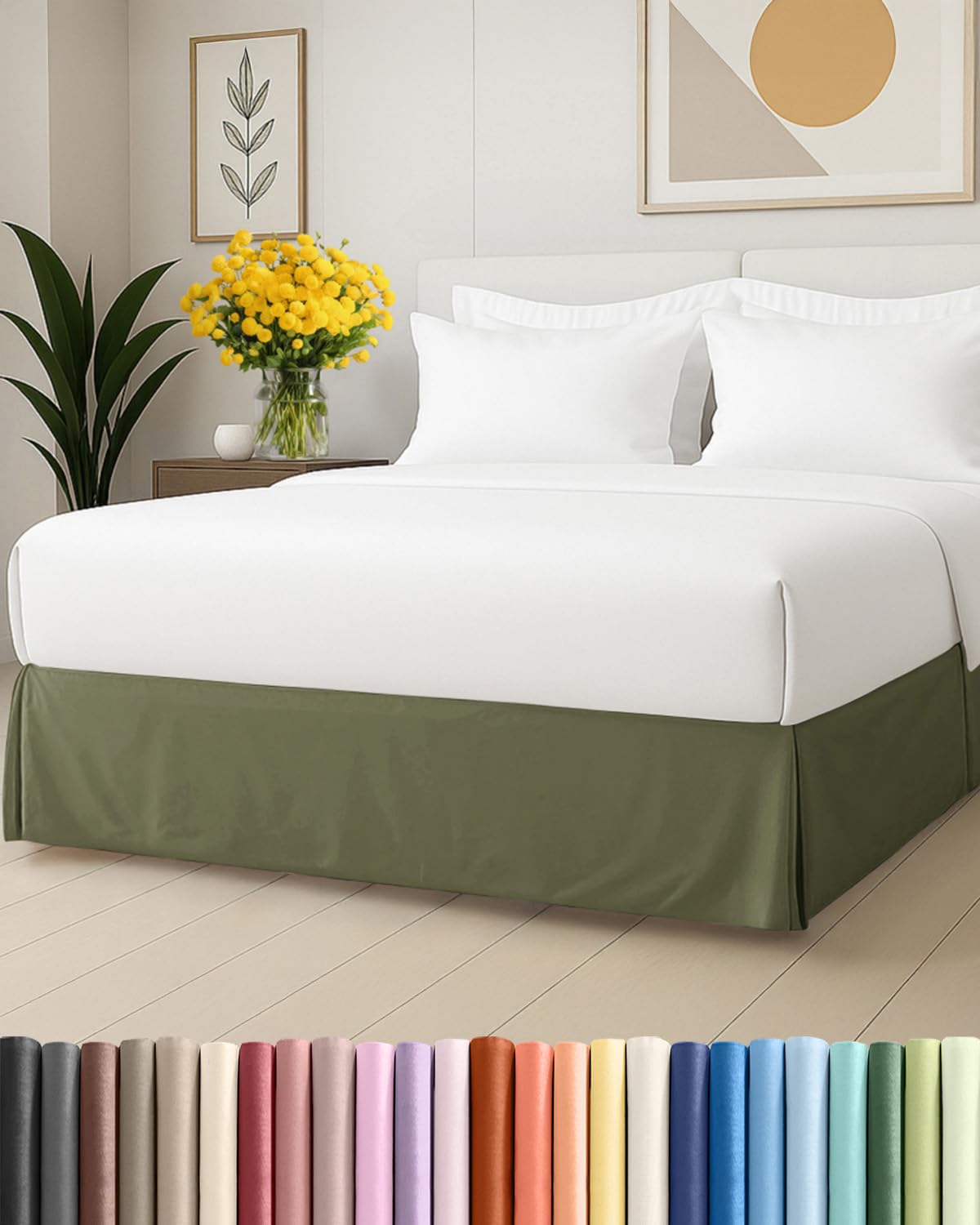 Pleated Bed Skirt Queen Size - 3 Sided Pleated Bed Skirt Queen - Ultra-Soft, Easy Fit with 12 Inch Tailored Drop - Hotel Quality, Wrinkle & Fade Resistant - For Women, Men, Kids and Teens - Sage Green