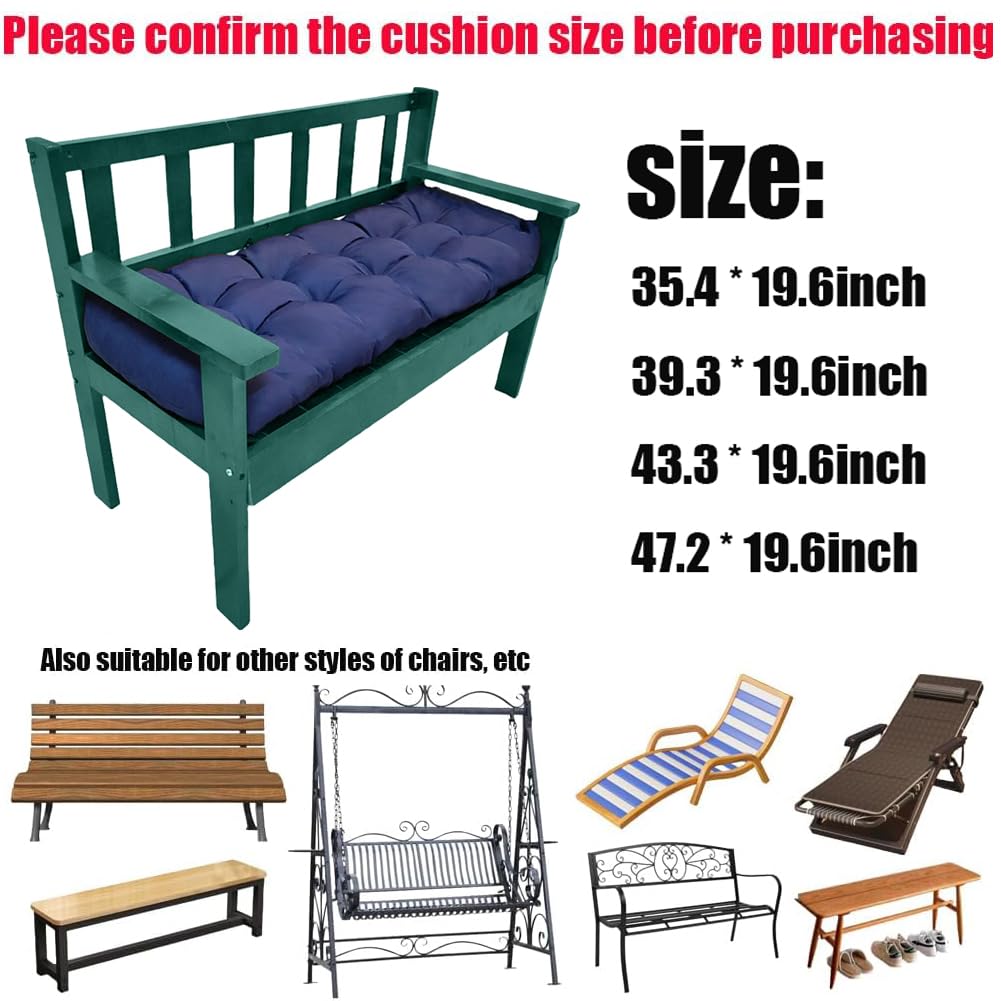 Gfgift Indoor/Outdoor Bench Cushion Cotton Garden Furniture Loveseat Cushion, Patio Wicker Seat Cushions for Lounger Garden Furniture Patio Lounger Bench (Navy Blue, 47.2 * 19.6in)