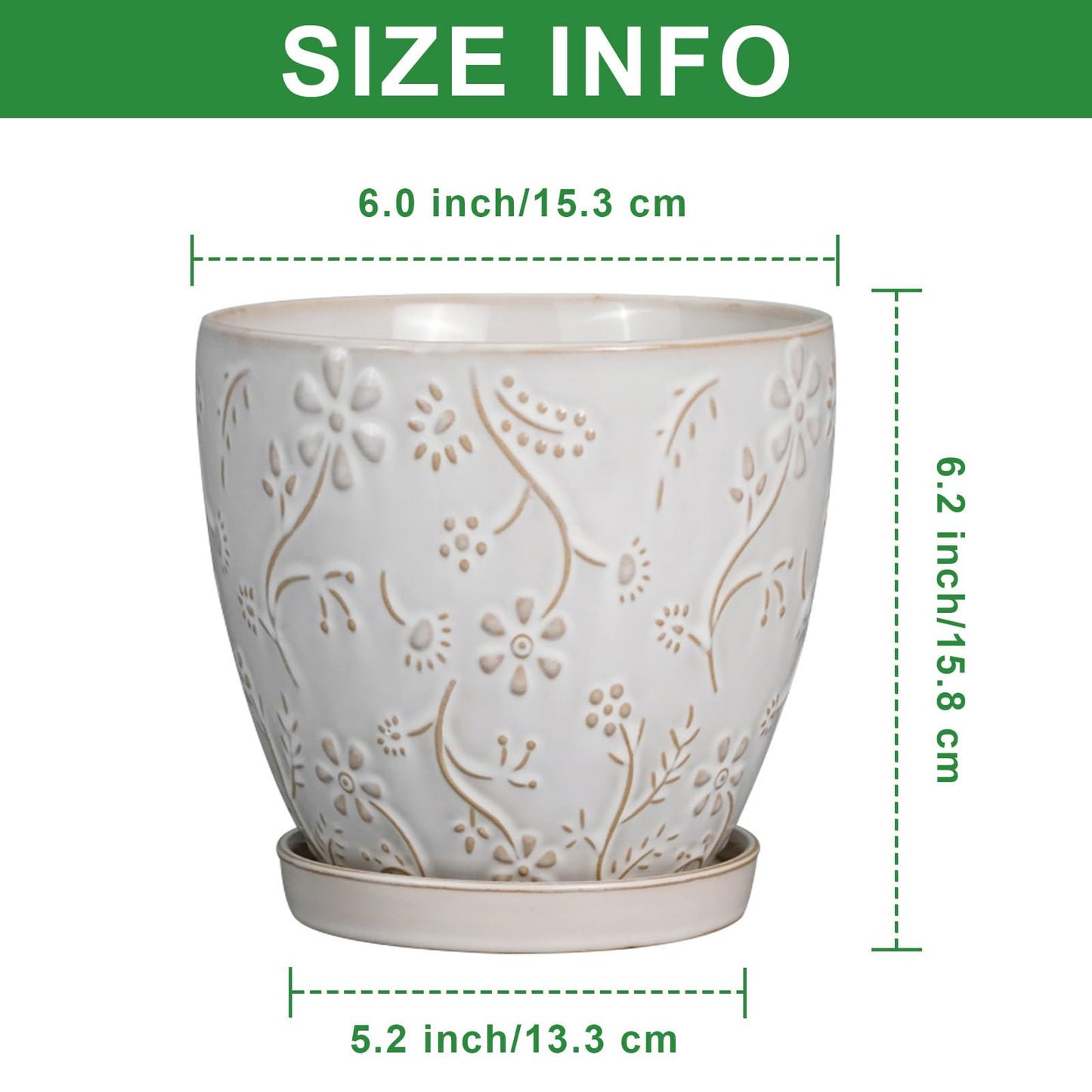MPotTo 6 Inch Ceramic Plant Pot for Indoor Plants Outdoor Round Planter Flower Pot with Drainage Hole and Saucer for Home Garden Office Decor White