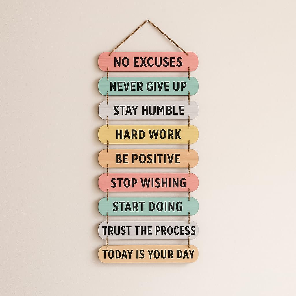 “Motivational Wall Decor for Bedroom & Office – Inspirational Quotes Wooden Hanging Sign for Kids Room, Study & Home Decor – Positive Wall Art (34x12 Inch)”