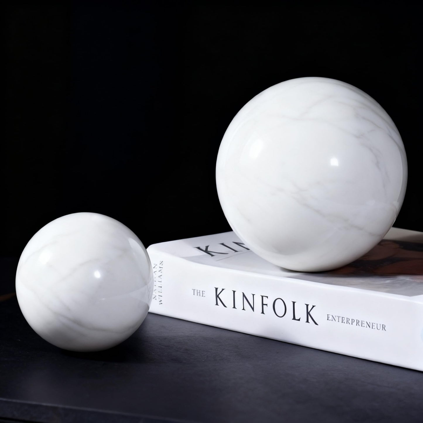 SIRIZEN-DIVING White Natural Marble Decorative Sphere Set, Heavy Solid Stone Balls for Home Decor, Bedroom, Entryway, Hotel, Dining Room Tabletop Display (12cm Diameter)