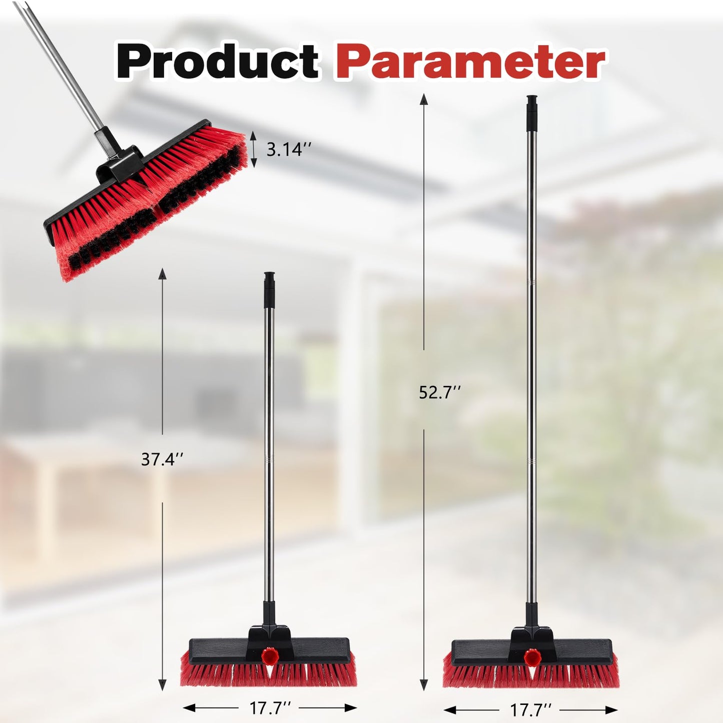 16.5" Outdoor Broom for Floor Cleaning Heavy Duty Push Broom with 53" Long Handle,Outdoor Broom for Deck,Driveway,Garage,Yard,Deck,Patio,Warehouse,Concrete